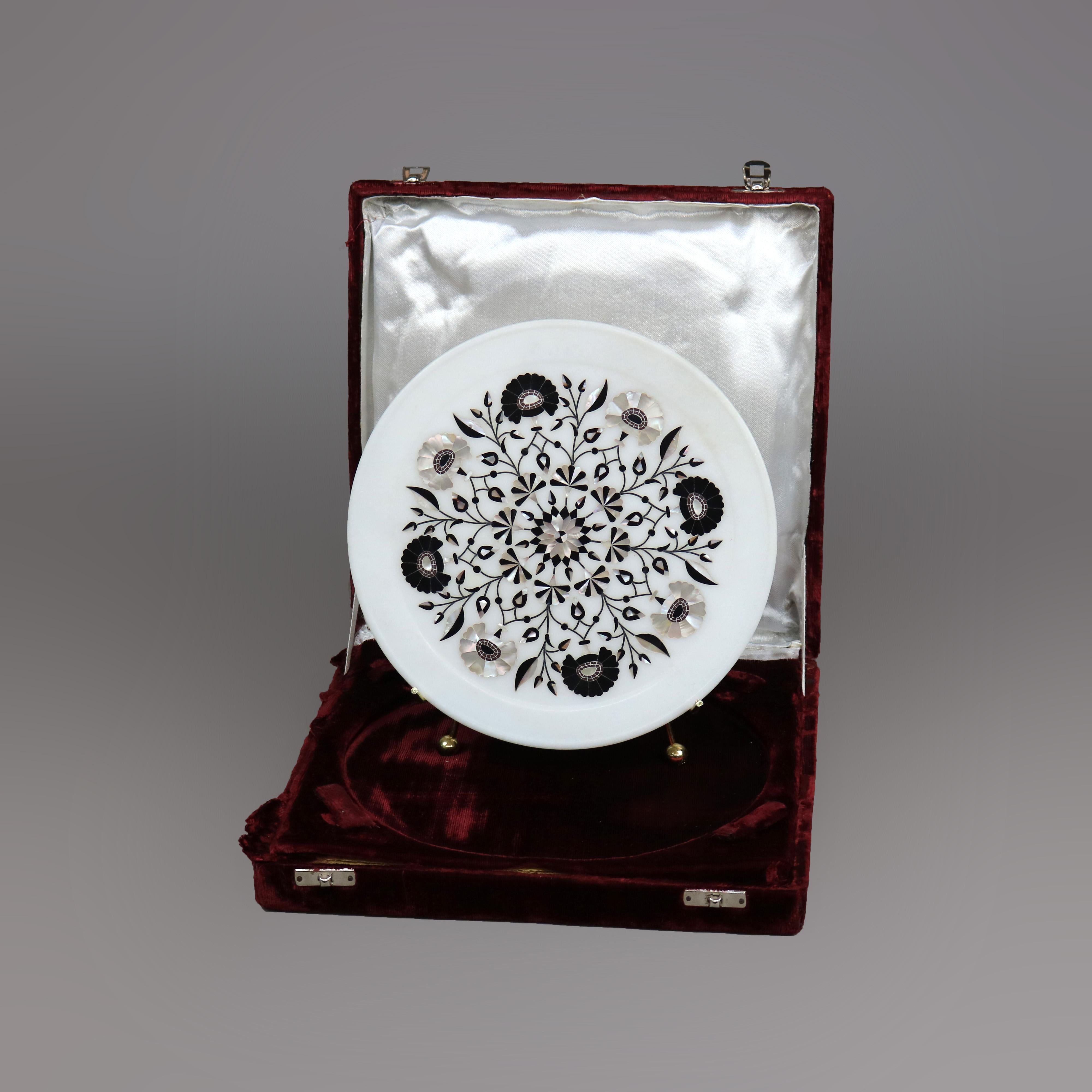 Carved Marble, Mother of Pearl & Ebony Presentation Plate & Box, c1940 1