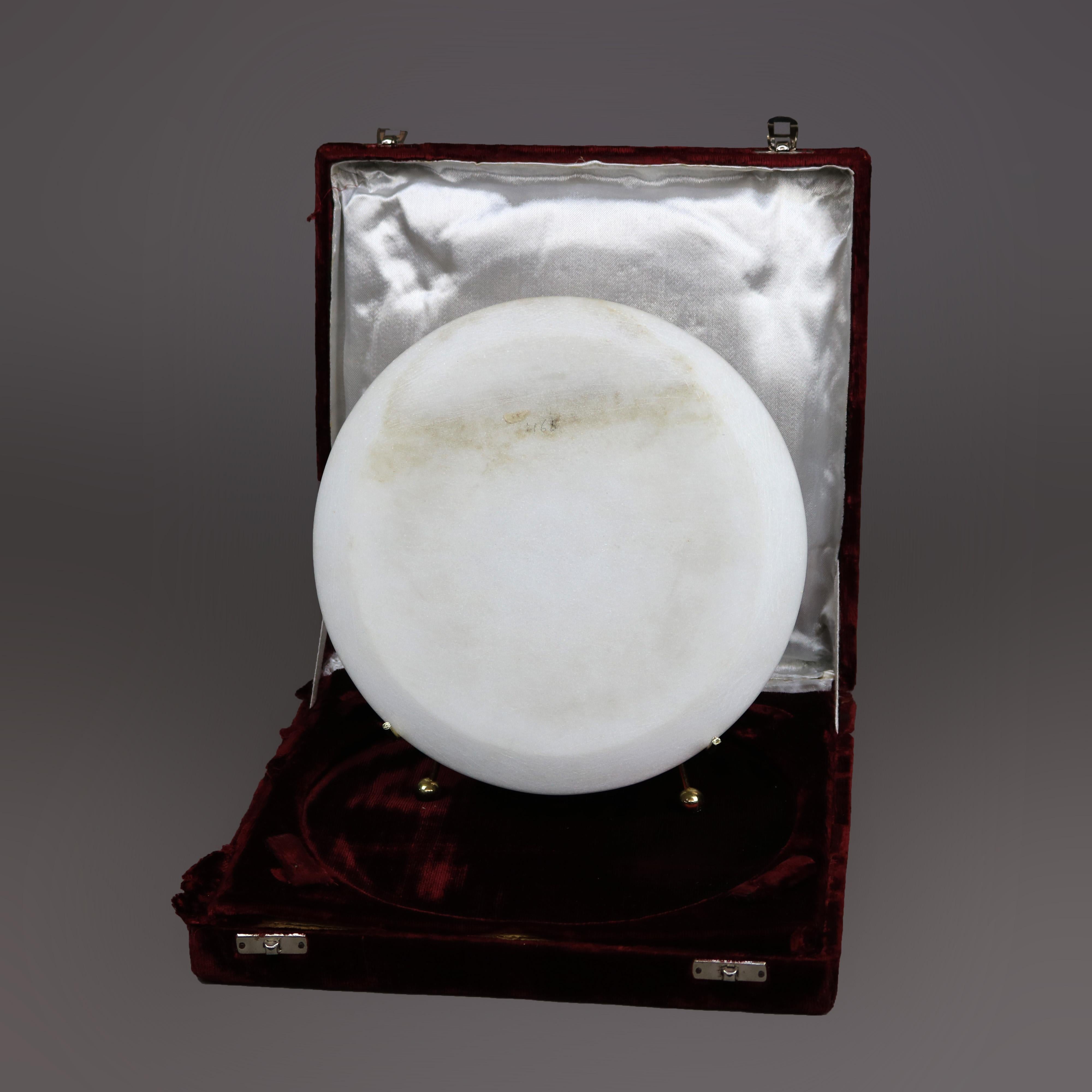 Carved Marble, Mother of Pearl & Ebony Presentation Plate & Box, c1940 2