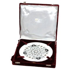 Carved Marble, Mother of Pearl & Ebony Presentation Plate & Box, c1940