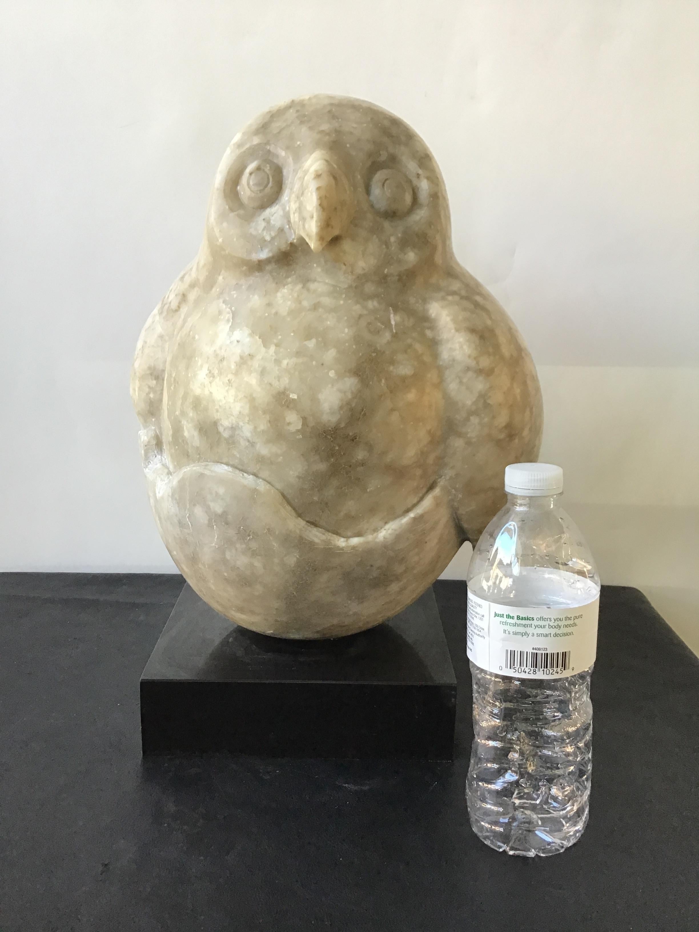 Carved marble owl, signed and dated 1986. Out of a Greenwich, Connecticut estate.