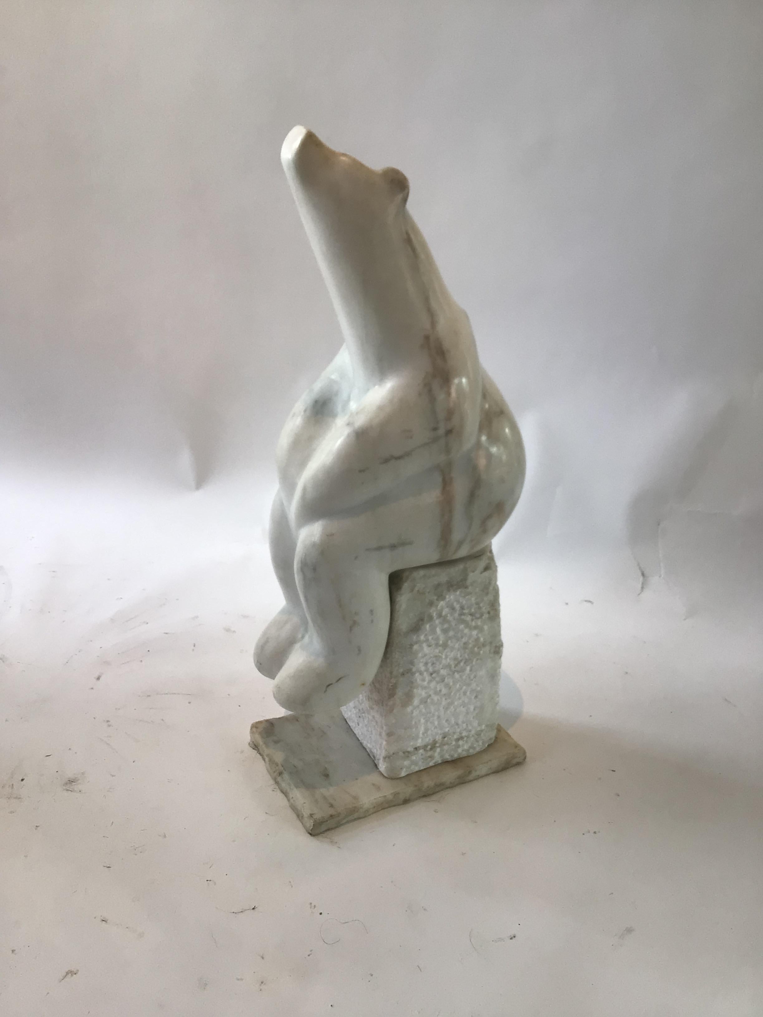 Carved Marble Polar Bear Sculpture by Gert Olsen In Good Condition In Tarrytown, NY