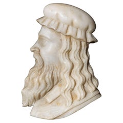 Geschnitztes Marmorprofil von Leonardo Da Vinci, Italienische Grand Tour aus dem 19. Jahrhundert