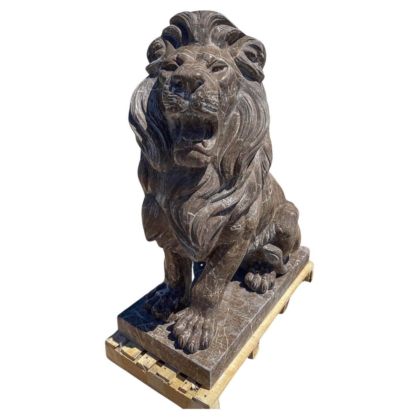 European Carved Marble Seated Estate Lions For Sale