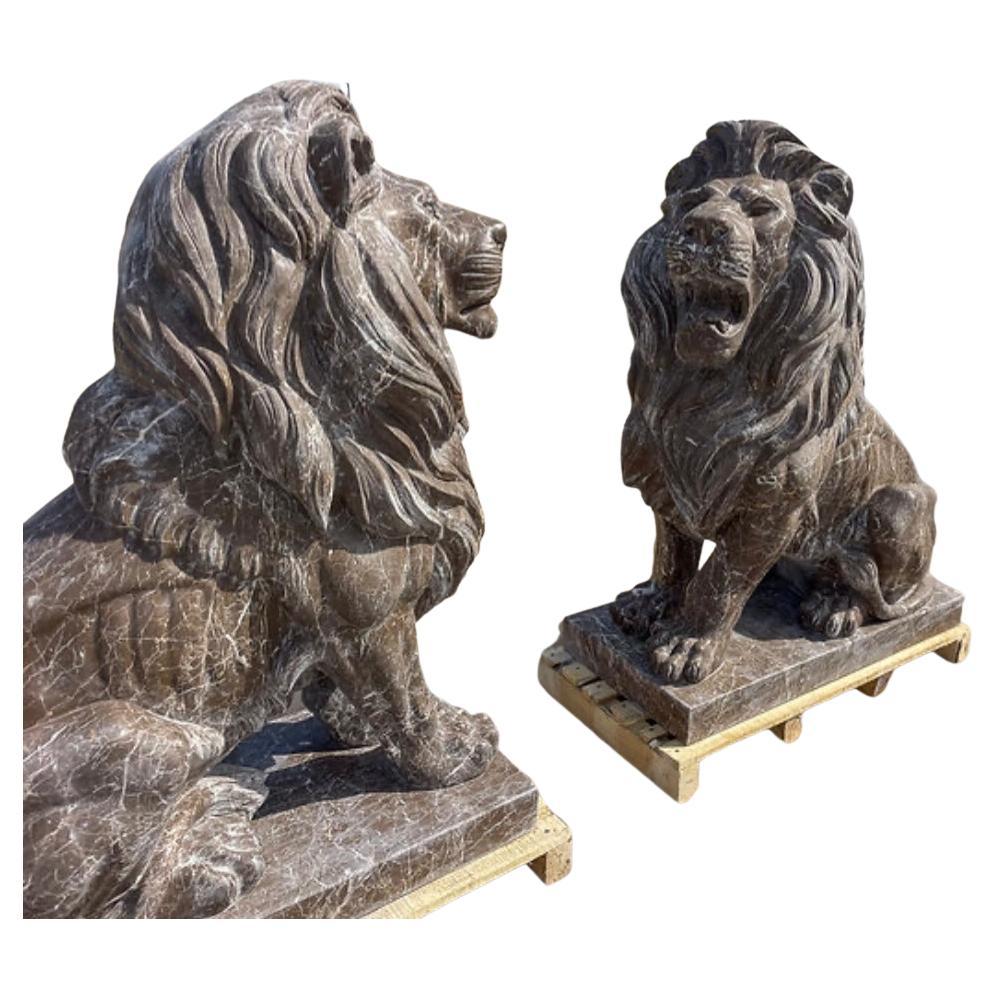 Carved Marble Seated Estate Lions In New Condition For Sale In Southall, GB