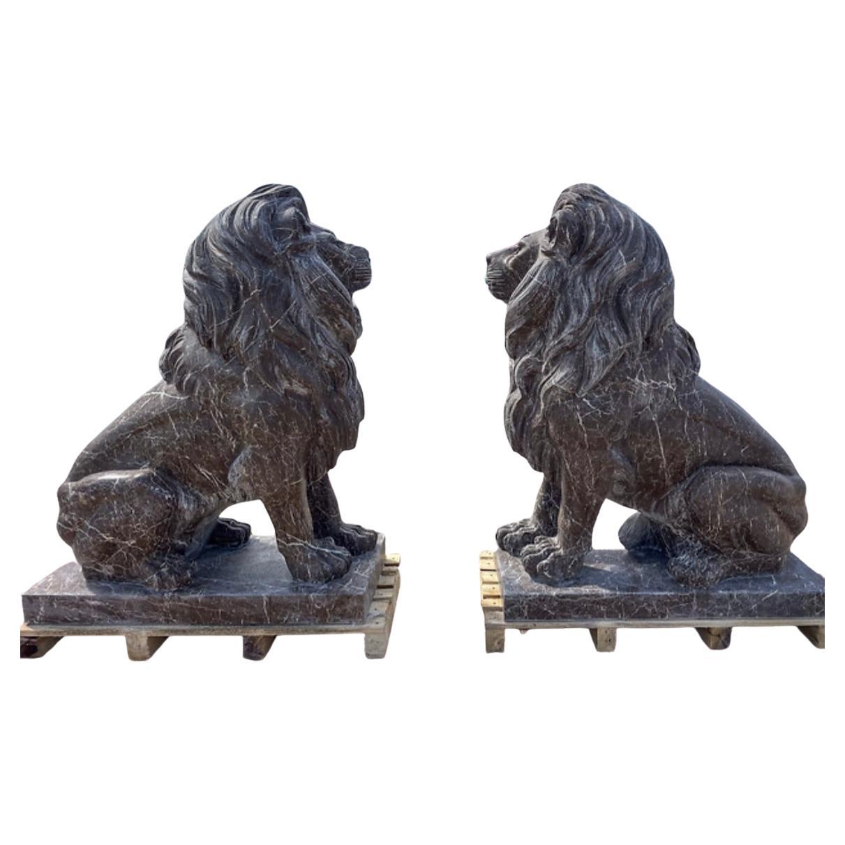 Carved Marble Seated Estate Lions For Sale 1