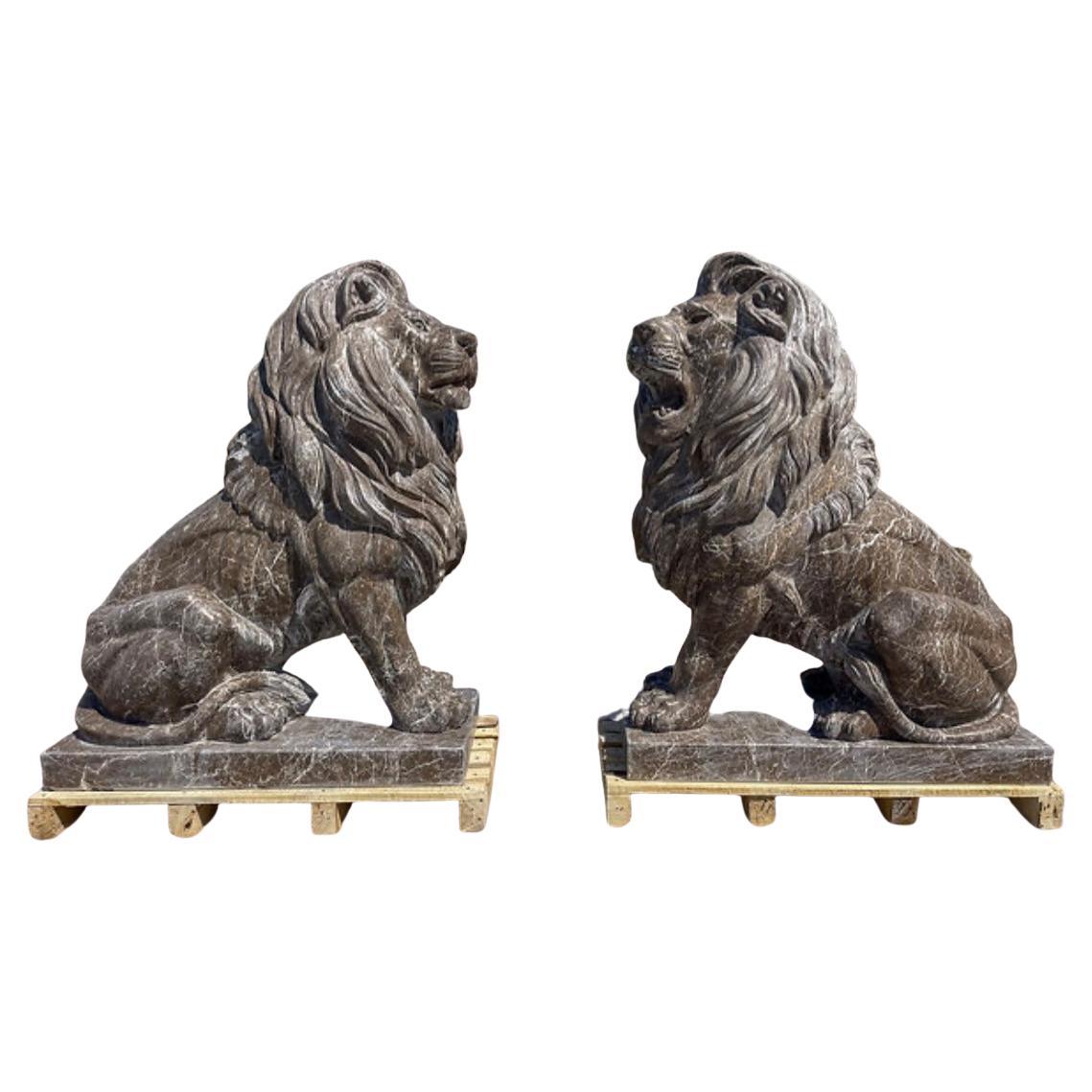 Carved Marble Seated Estate Lions For Sale 2