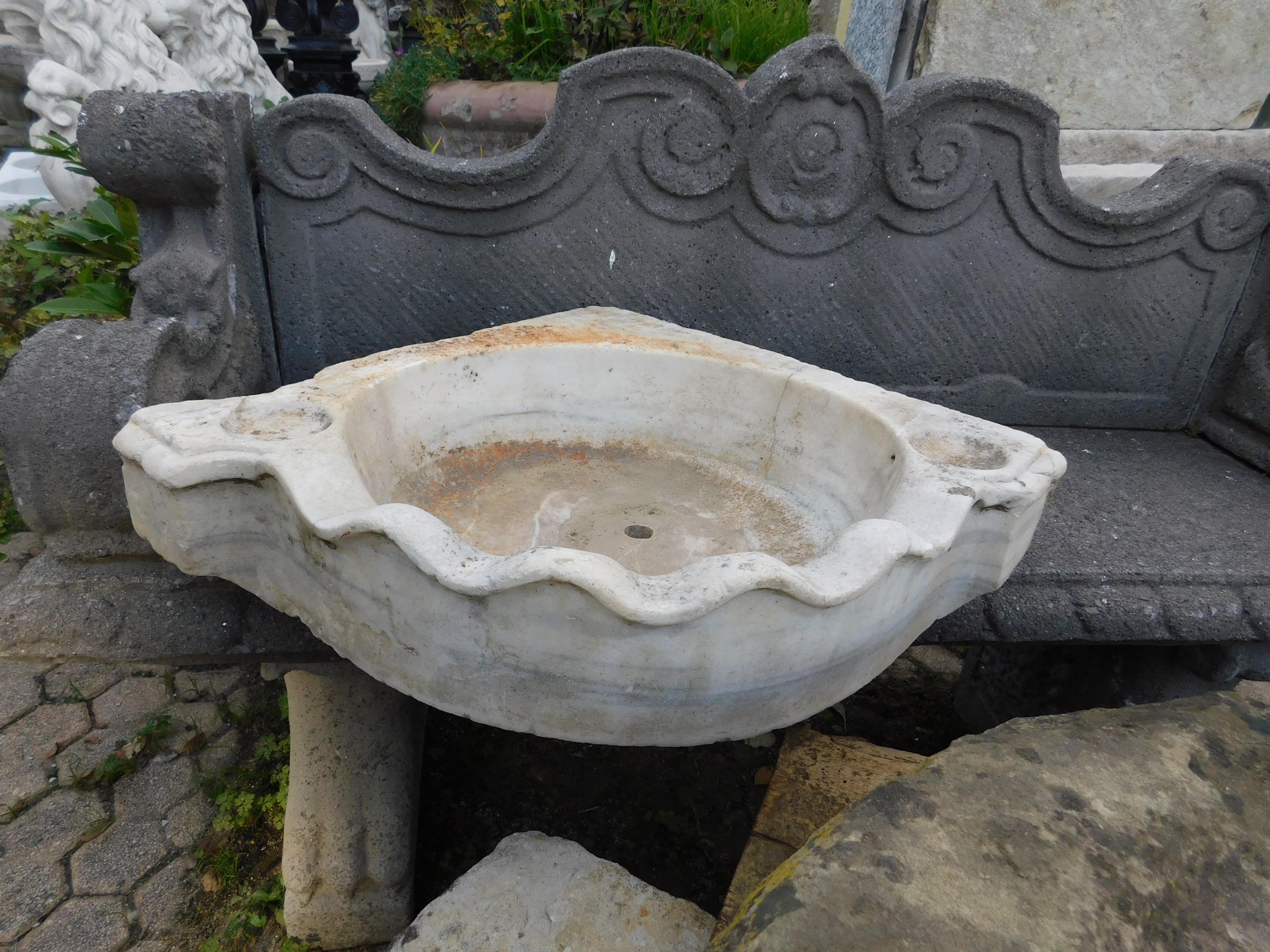 Italian Carved marble sink basin, corner, Italy For Sale