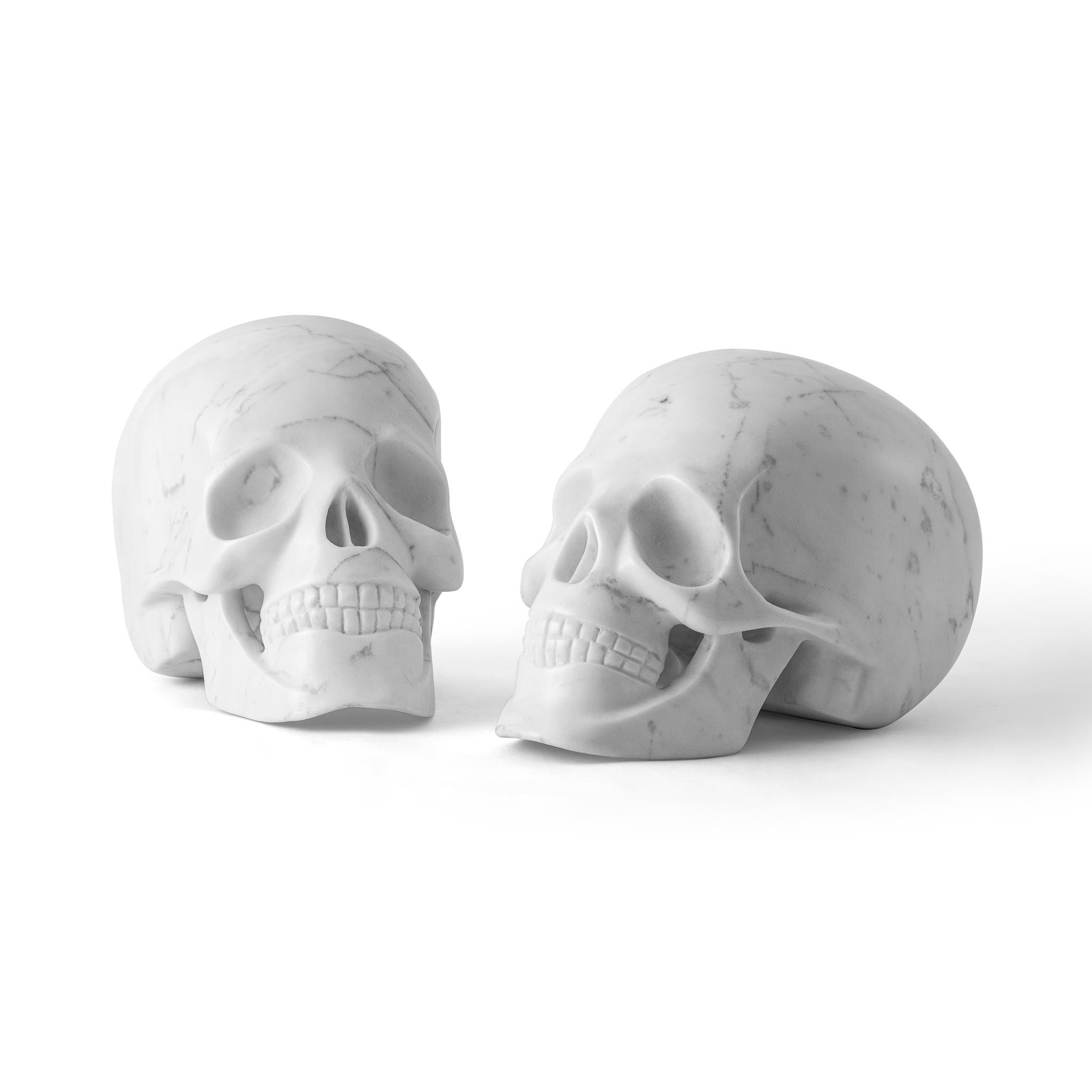 American Carved Marble Skull in Carrara Marble For Sale