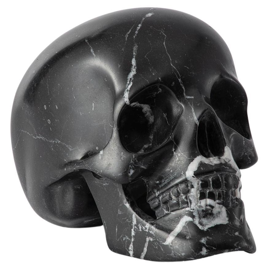 Carved Marble Skull in Marquina Marble