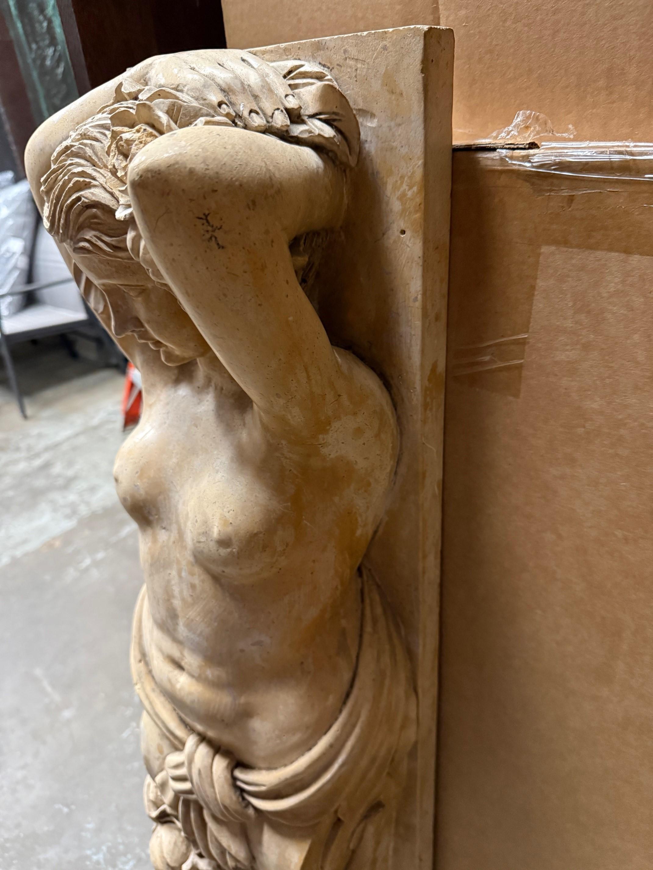 Carved Marble, Stone Nude Female Caryatid Form On Scrolled Bracket 6