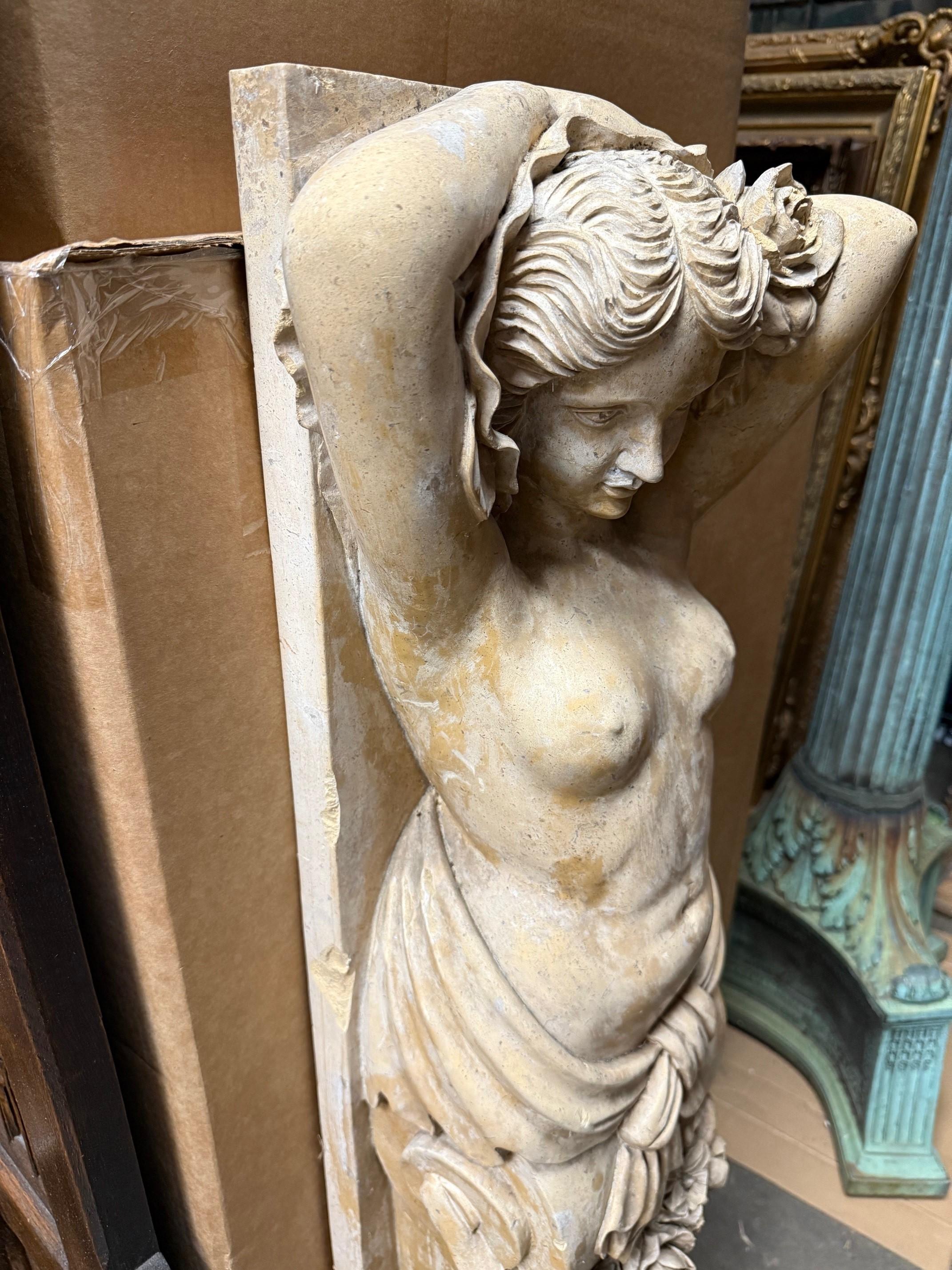 Carved Marble, Stone Nude Female Caryatid Form On Scrolled Bracket 7