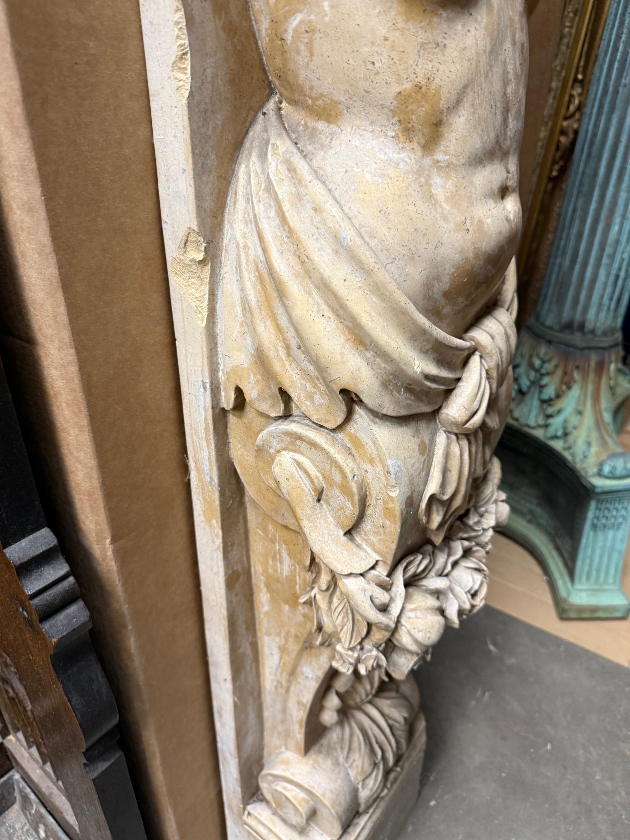 Carved Marble, Stone Nude Female Caryatid Form On Scrolled Bracket 8