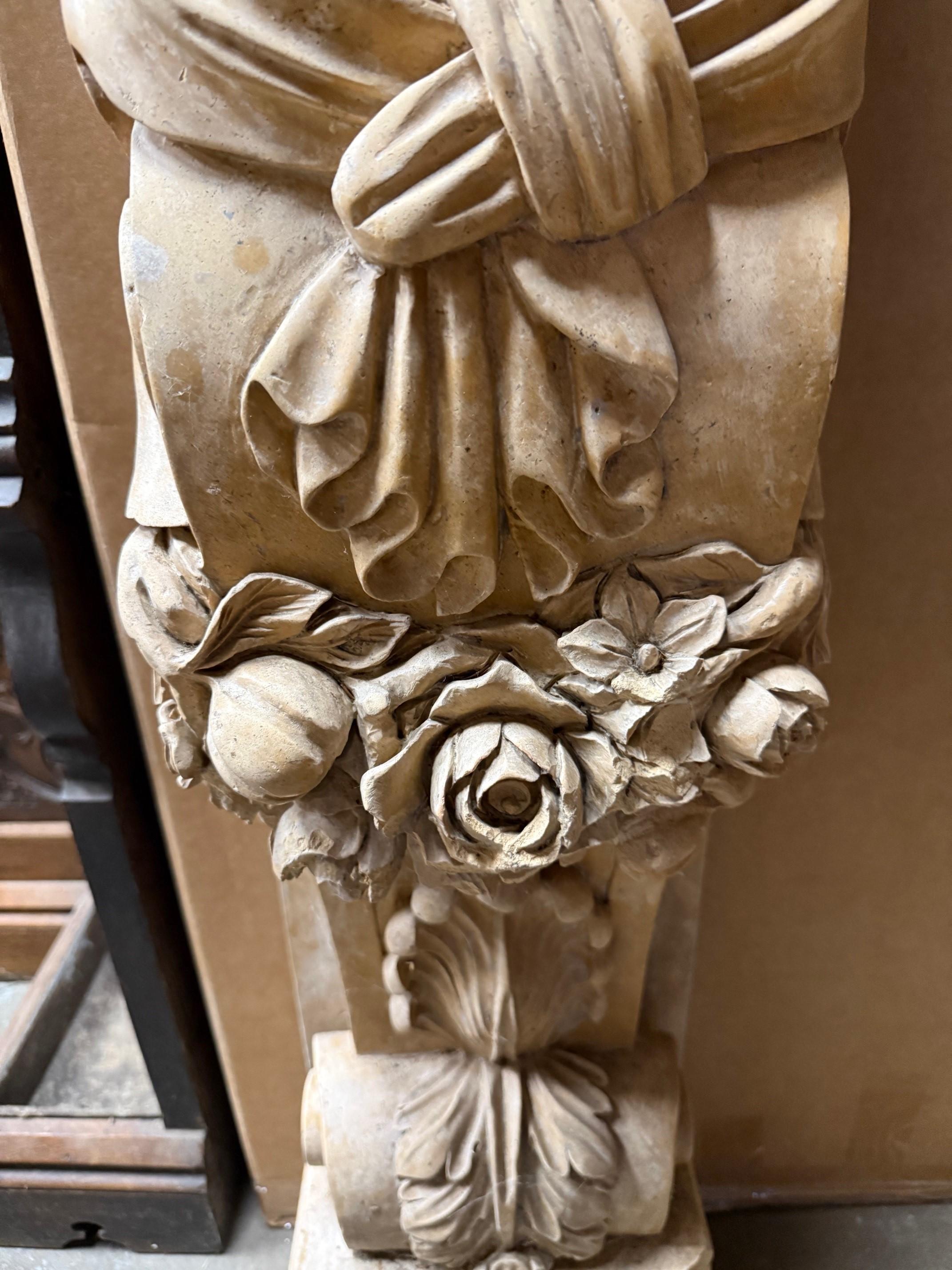 Carved Marble, Stone Nude Female Caryatid Form On Scrolled Bracket 1