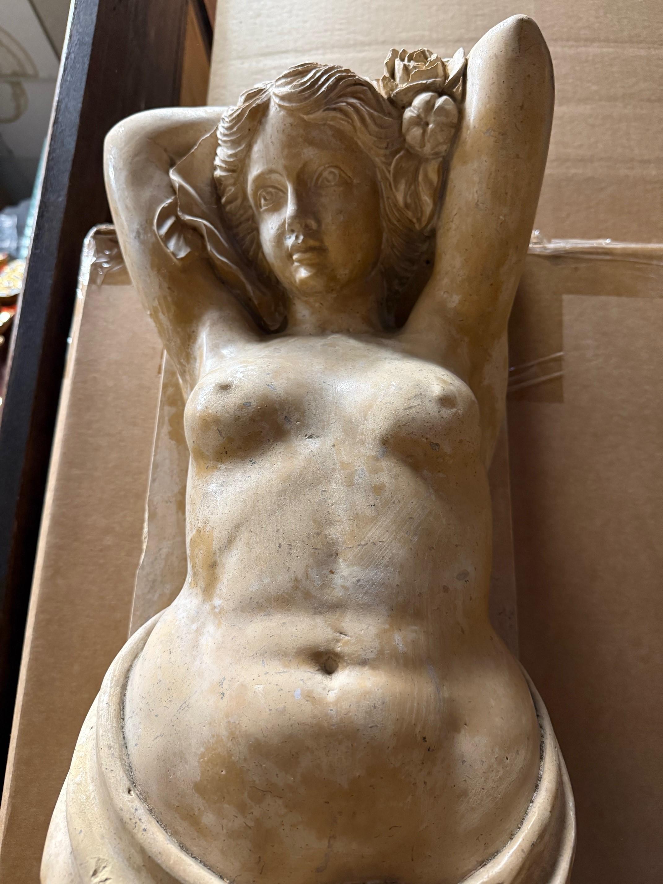 Carved Marble, Stone Nude Female Caryatid Form On Scrolled Bracket 4