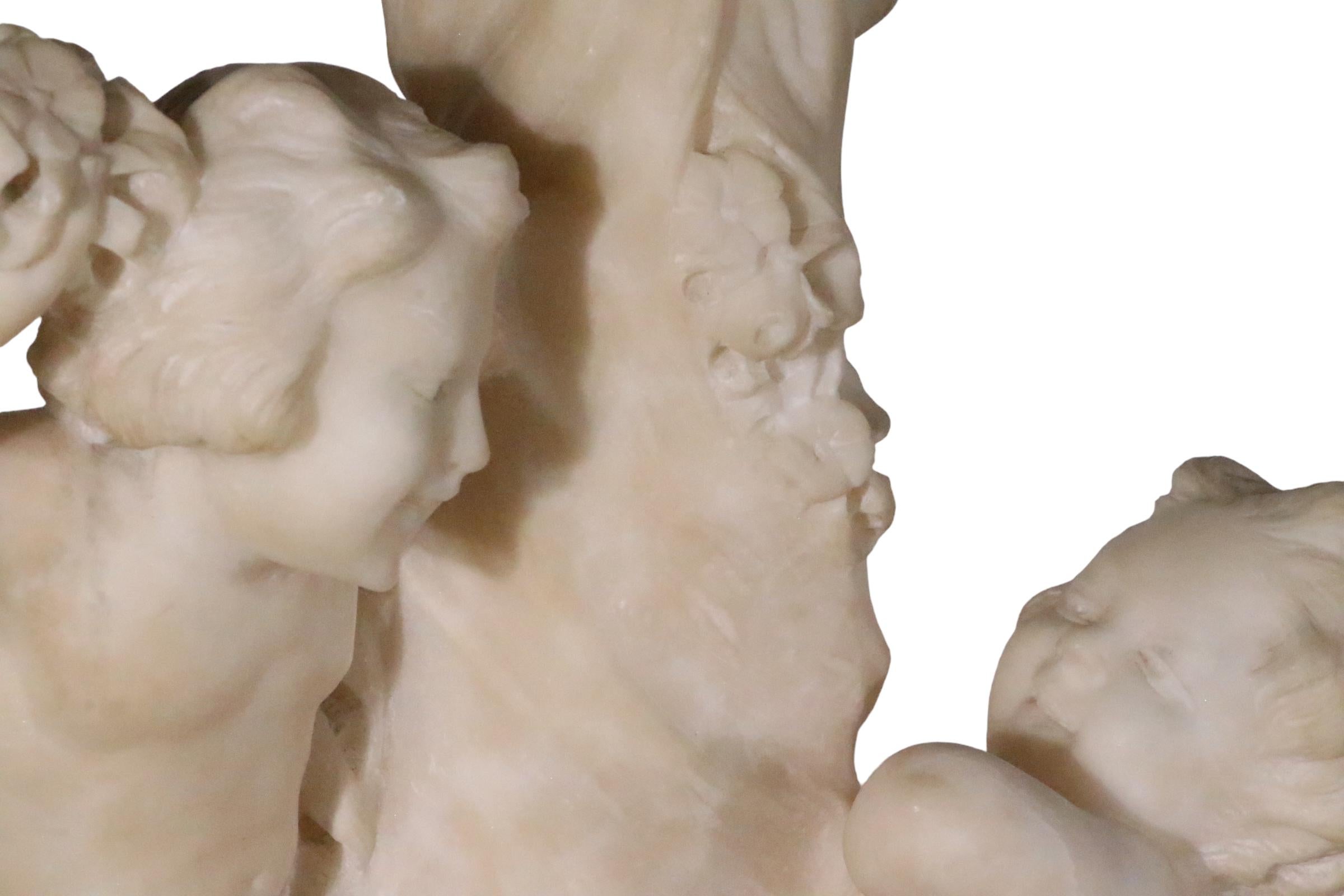 Carved Marble Table Lamp with Cupid Figures Made in Italy signed Corsi  For Sale 3