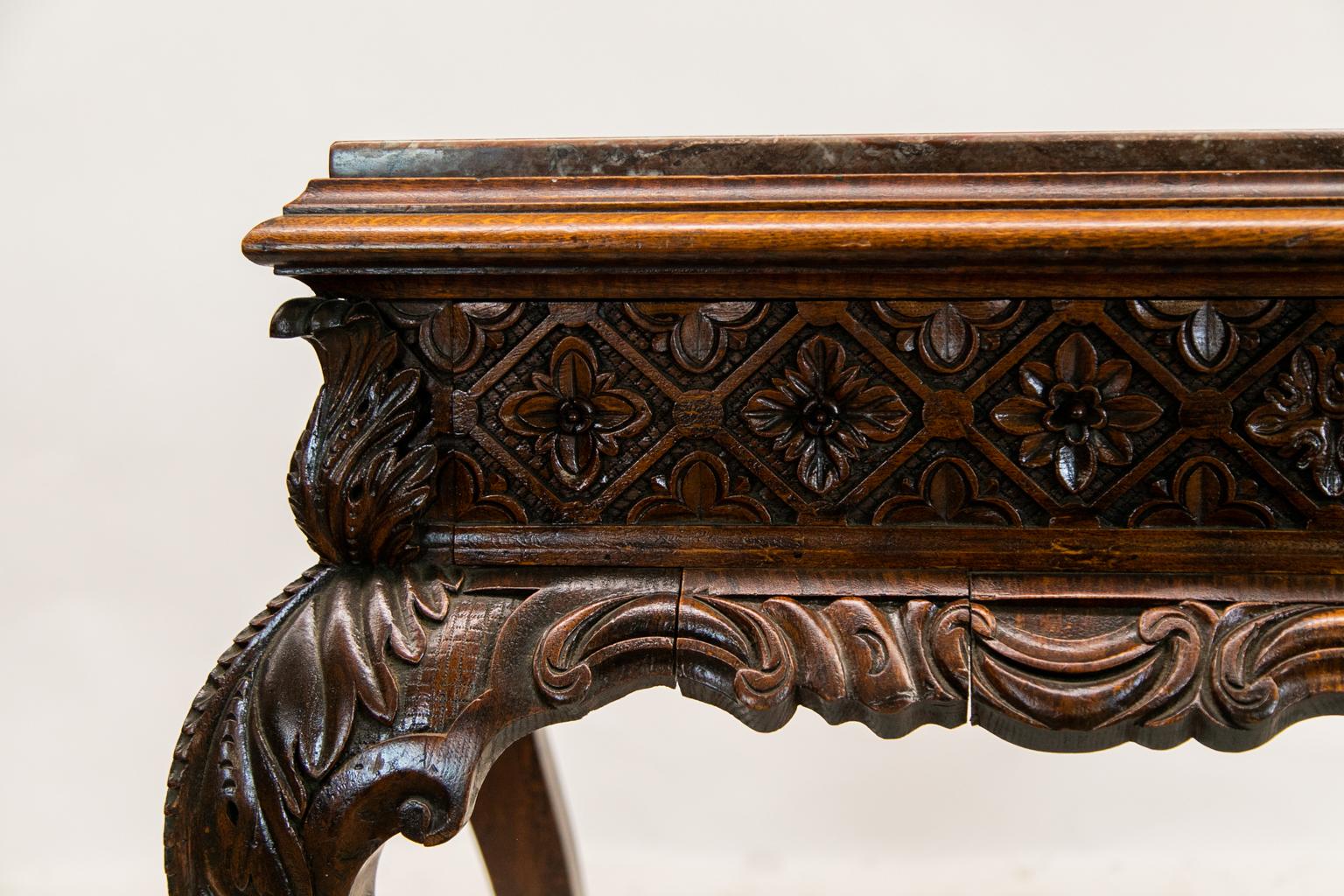 English Carved Marble-Top Console Table For Sale