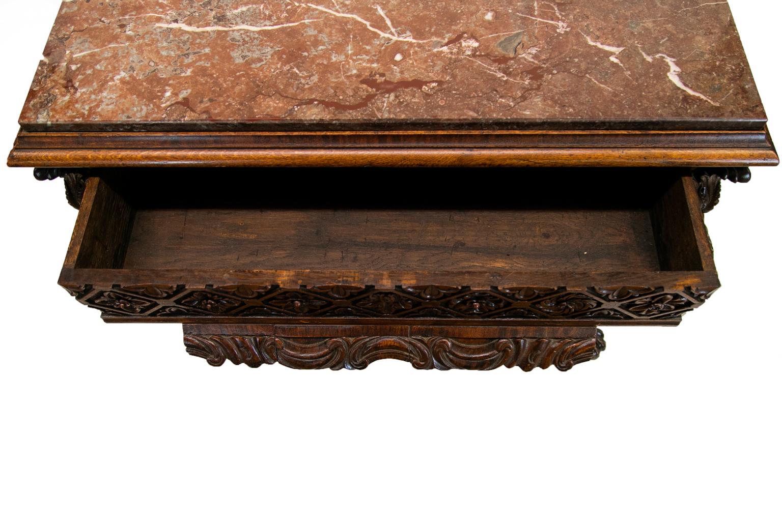 Hand-Carved Carved Marble-Top Console Table For Sale
