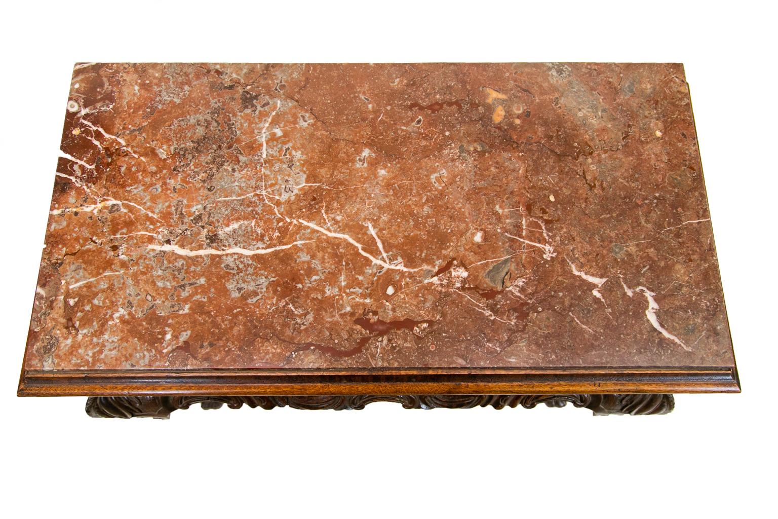 Konsolentisch mit geschnitzter Marmorplatte im Zustand „Gut“ im Angebot in Wilson, NC