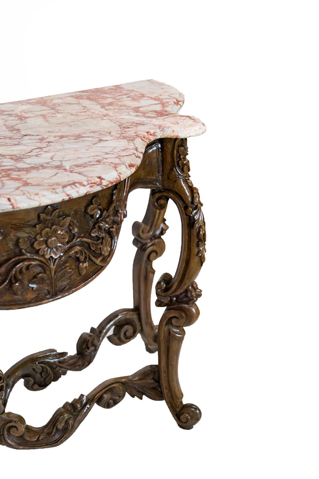 English Carved Marble-Top Console Table