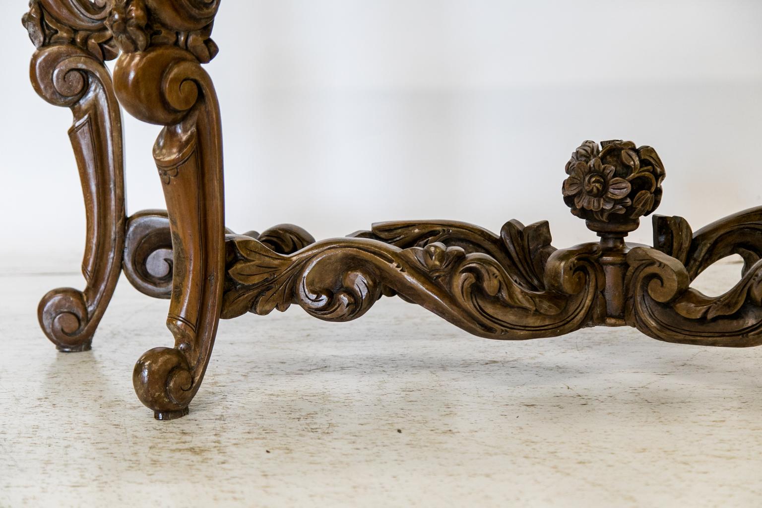 Glazed Carved Marble-Top Console Table