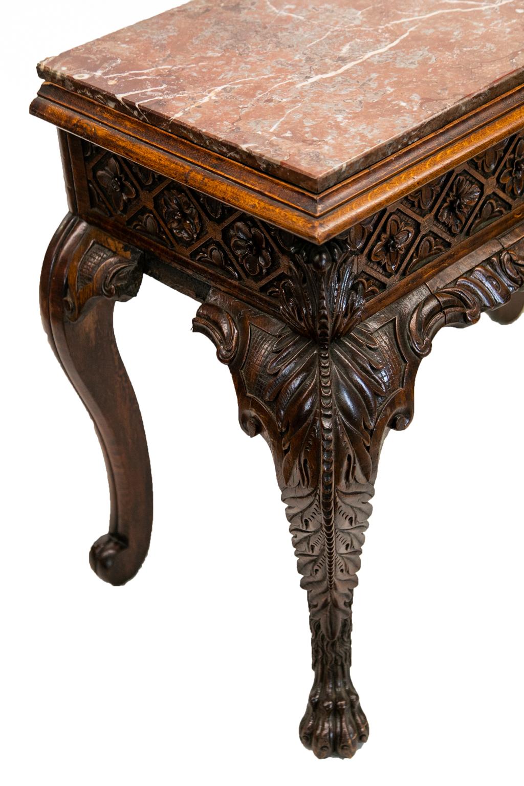 Carved Marble-Top Console Table For Sale 2