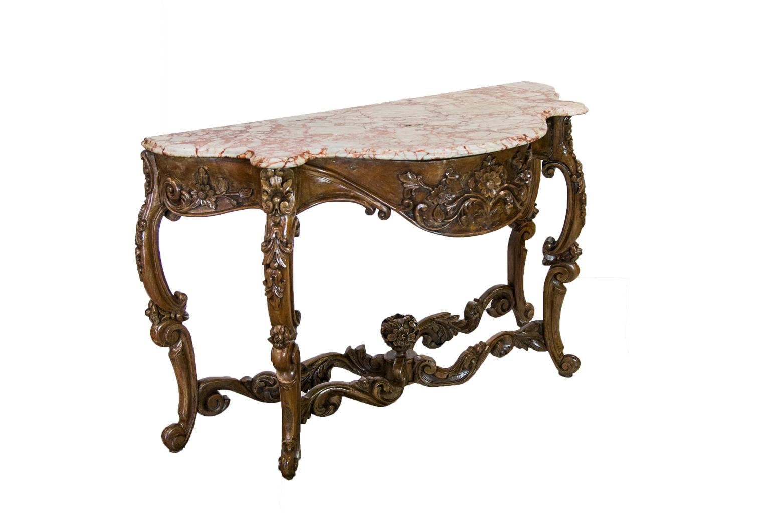 Mid-19th Century Carved Marble-Top Console Table
