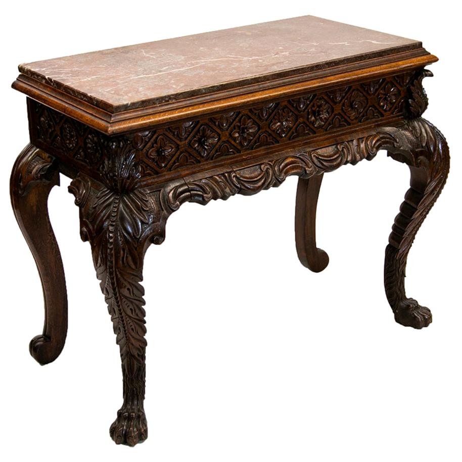 Carved Marble-Top Console Table