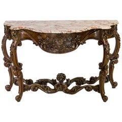 Carved Marble-Top Console Table