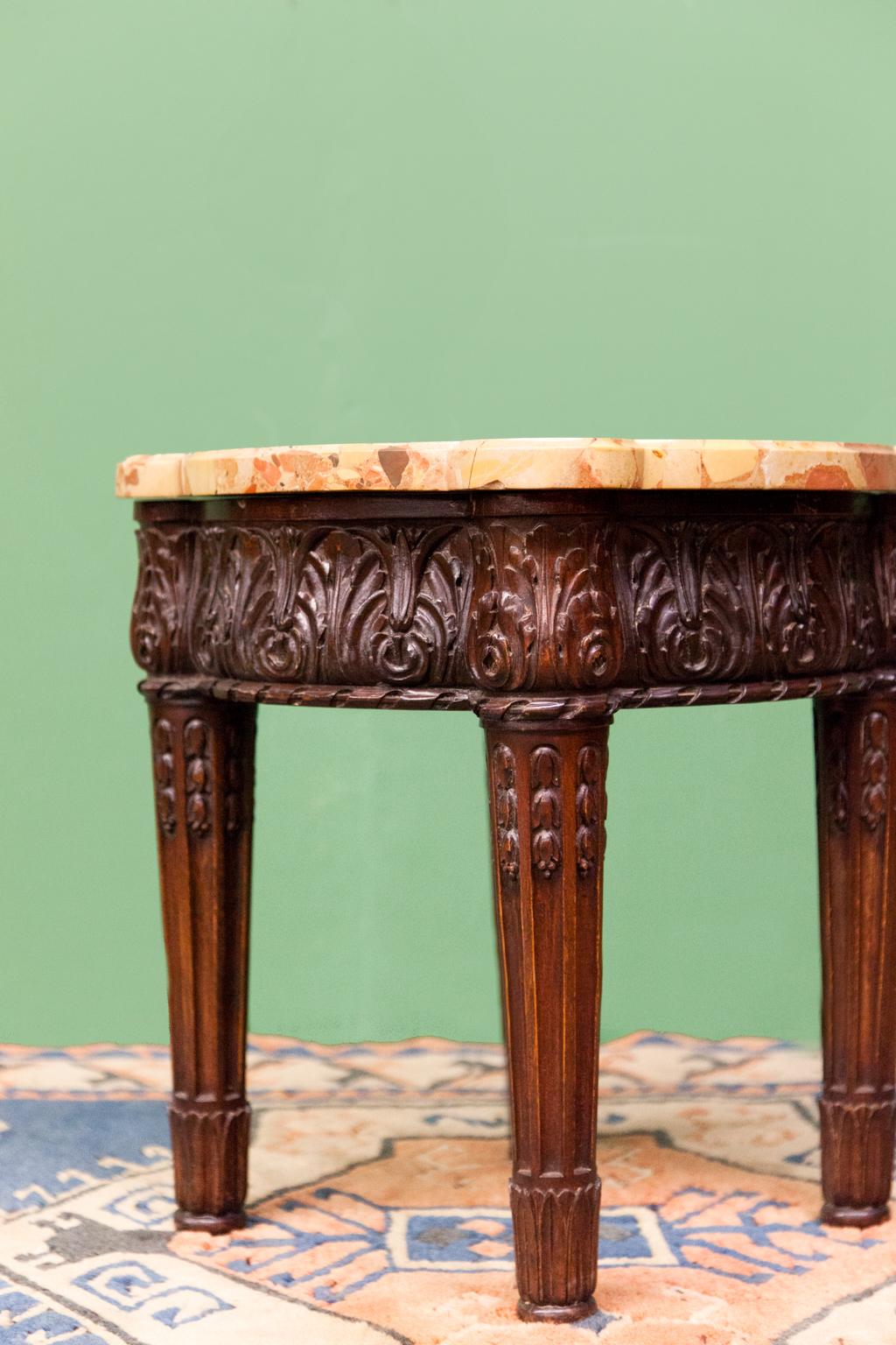 Hand-Carved Carved Marble-Top Stand