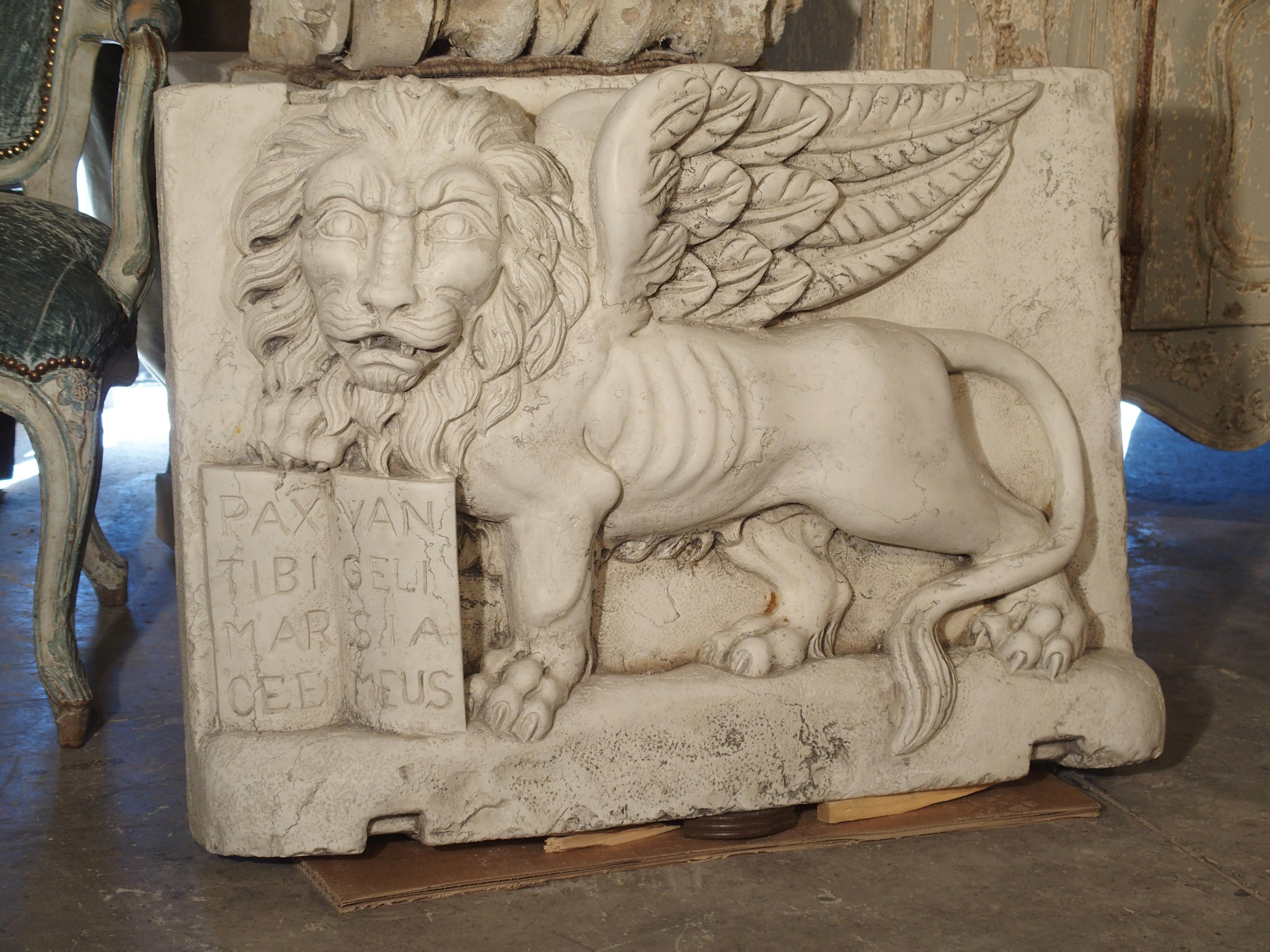 Contemporary Carved Marble Wall Plaque from Italy, The Winged Lion of Venice
