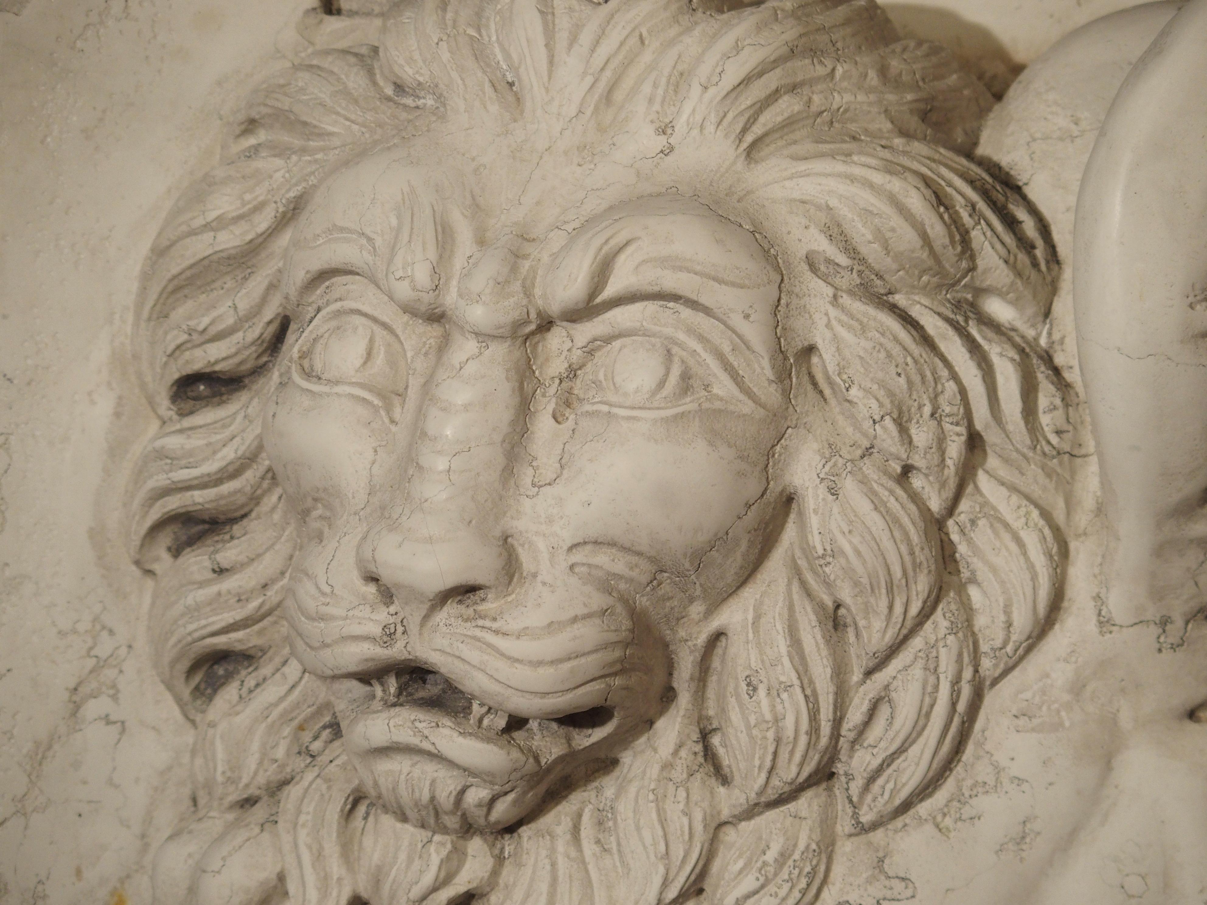 This stunning white marble bas relief plaque was hand carved in Italy. The winged lion of Venice is the symbol of the city of Venice, formerly of the Republic of Venice, and also the lion is the attribute of St. Mark, who was the patron saint of the