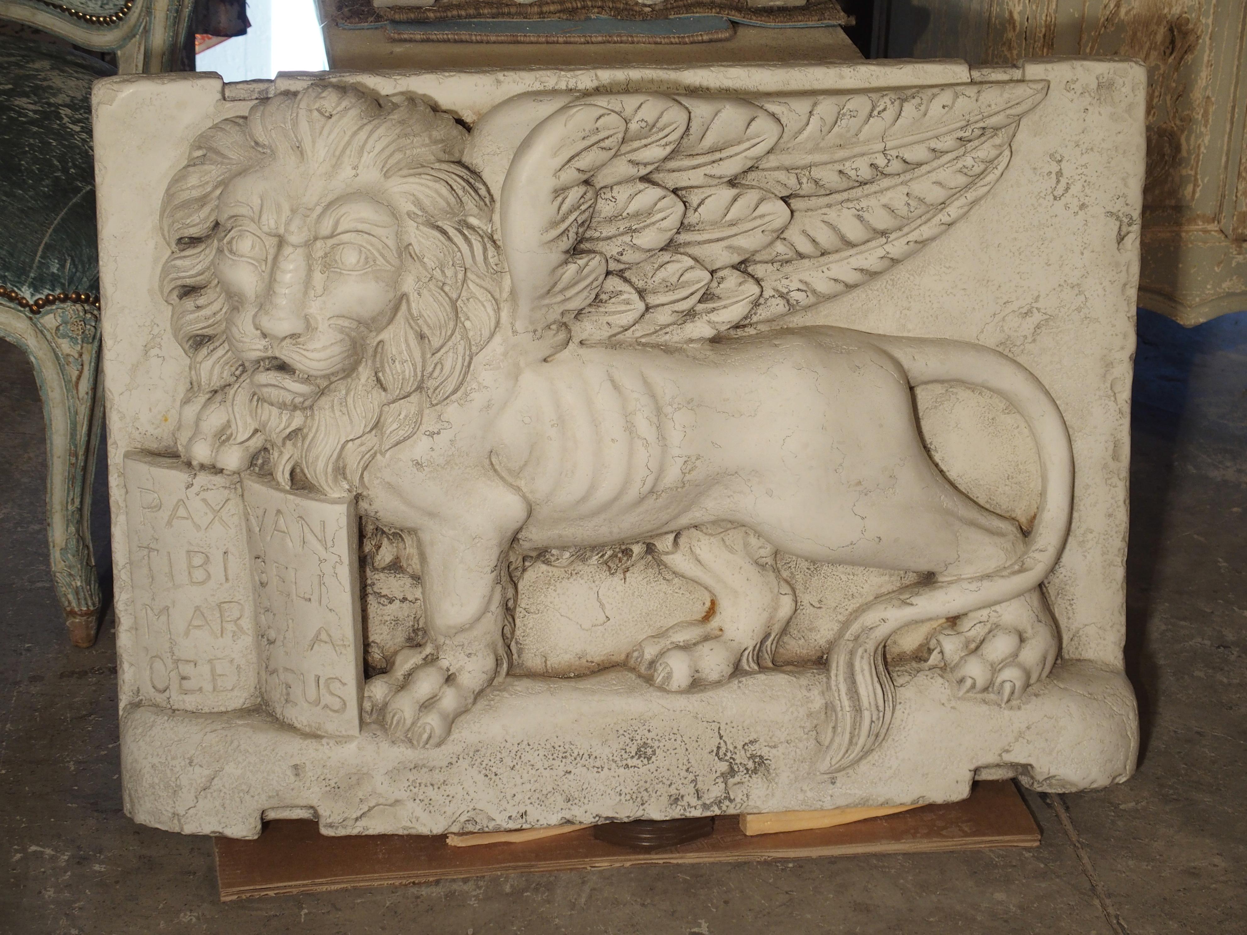 Medieval Carved Marble Wall Plaque from Italy, The Winged Lion of Venice