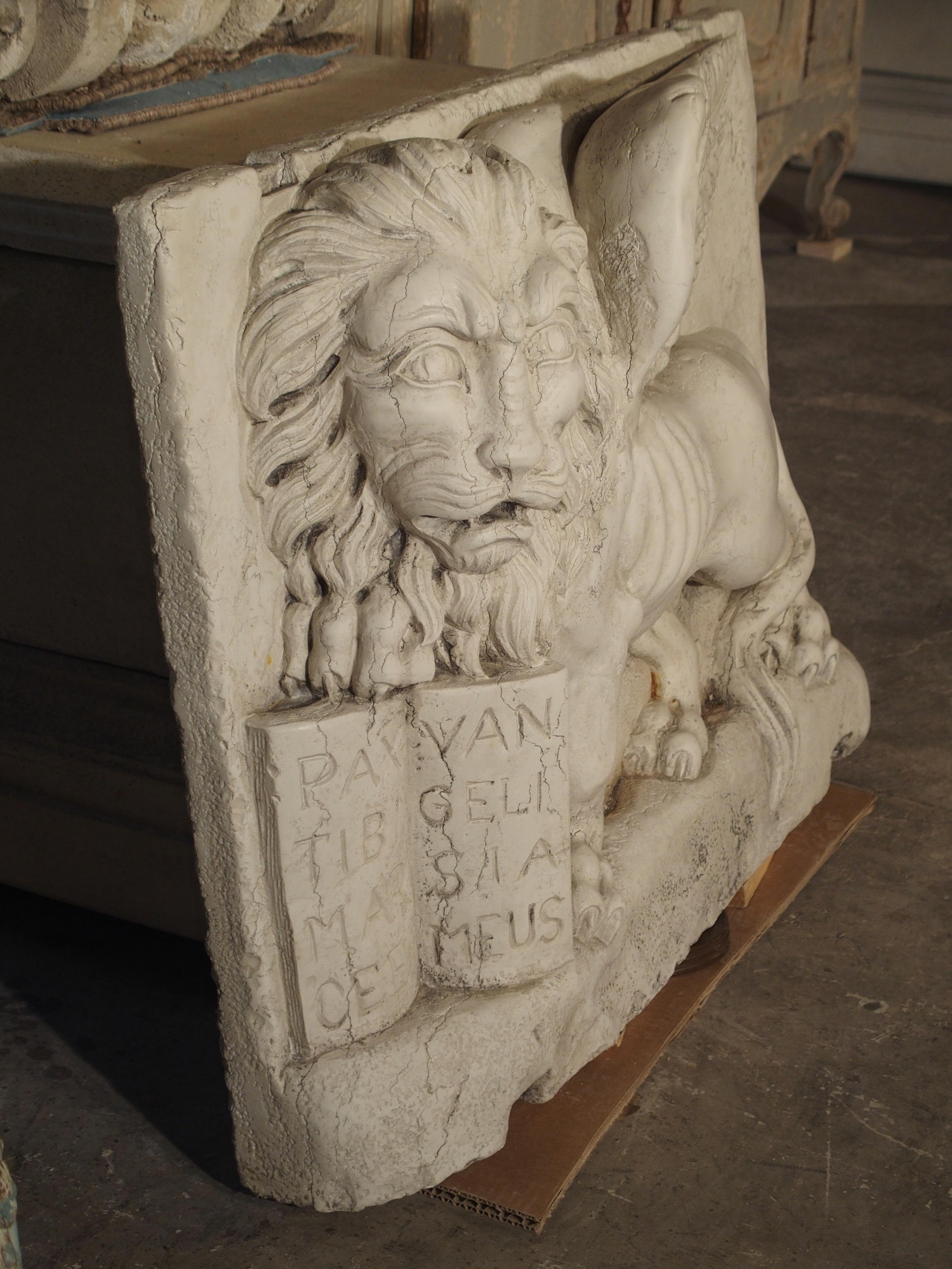 Italian Carved Marble Wall Plaque from Italy, The Winged Lion of Venice