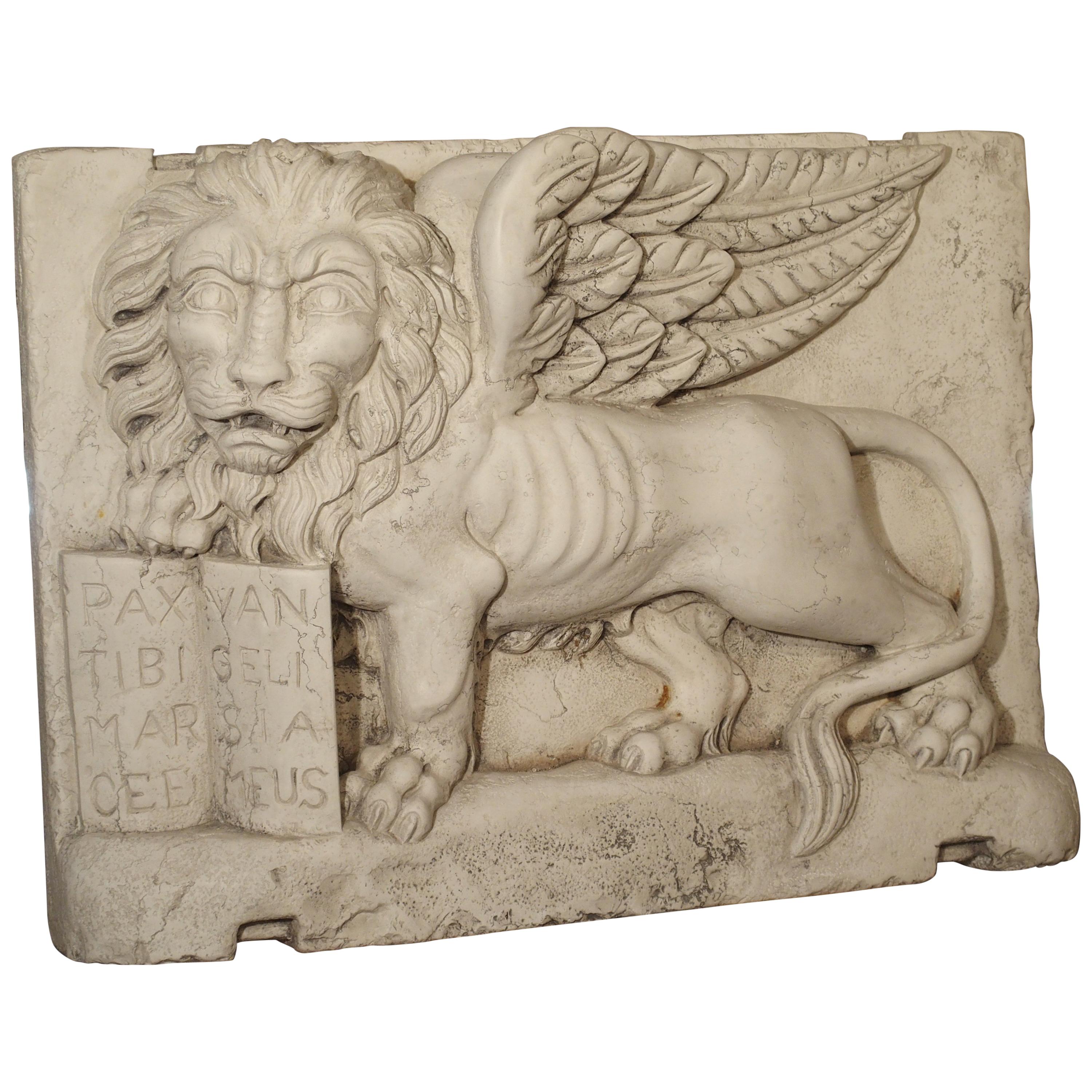 Carved Marble Wall Plaque from Italy, The Winged Lion of Venice