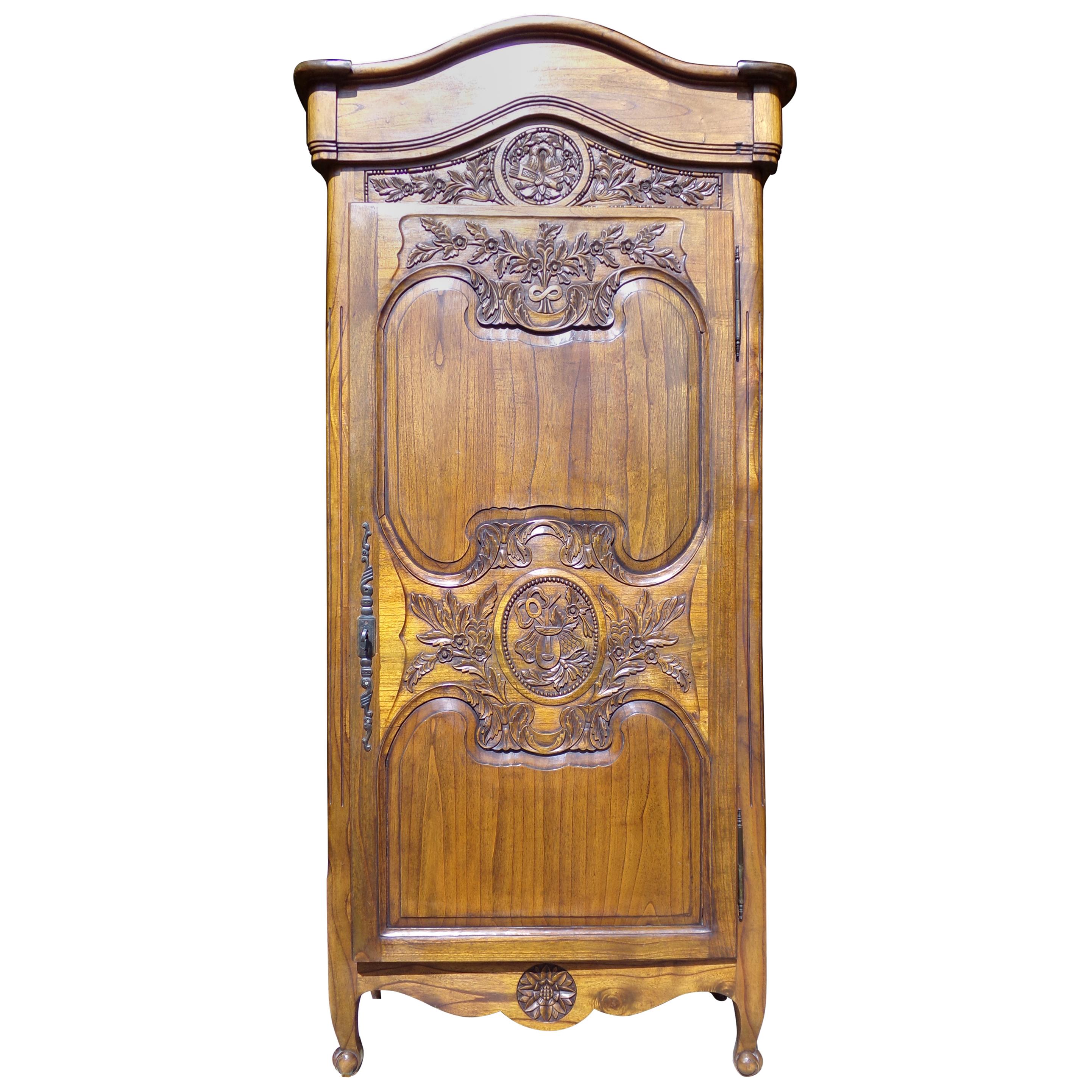 Carved Marriage Louis XV Provencal Style Bonnetiere/Armoire, circa 1850 For Sale