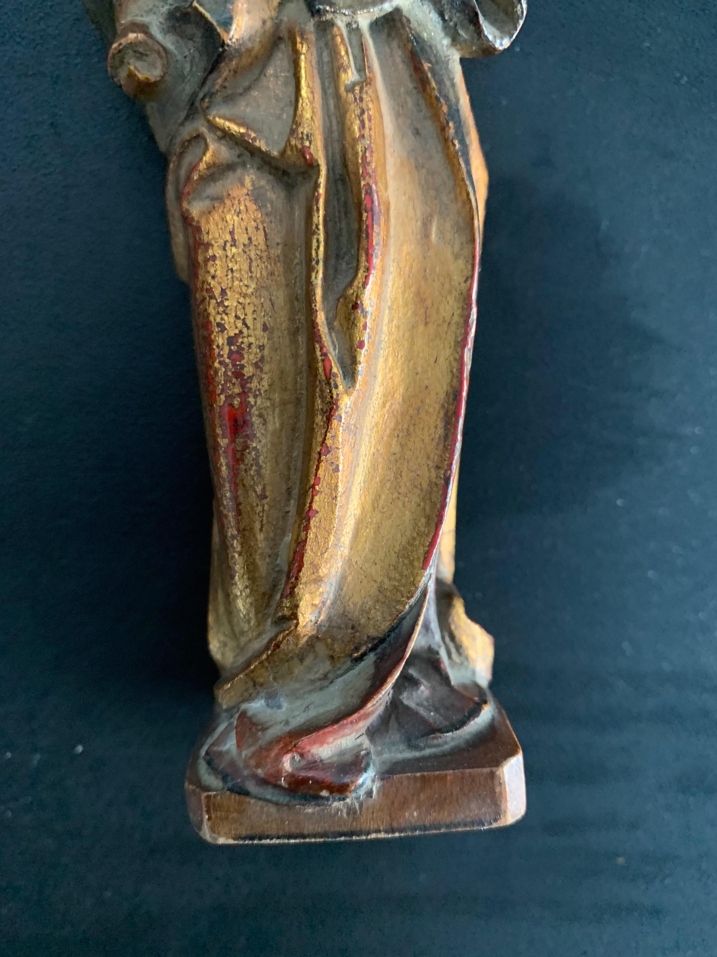 Carved Miniature Statue of Mother Mary & Child Jesus on Gilt Wooden Wall Bracket 5