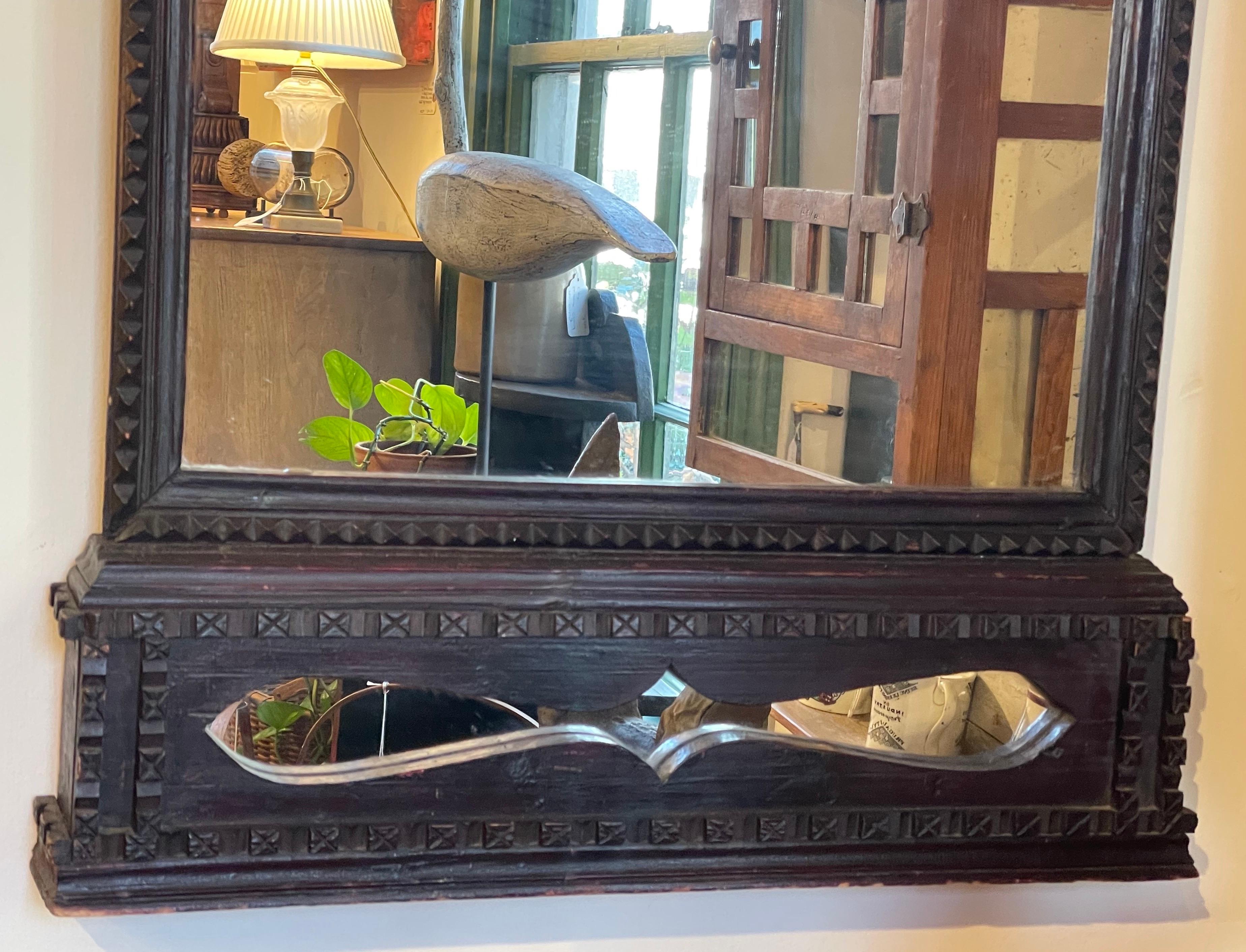 British 19th Century Decoratively Carved Oak Mirror with Cut-Out Details For Sale