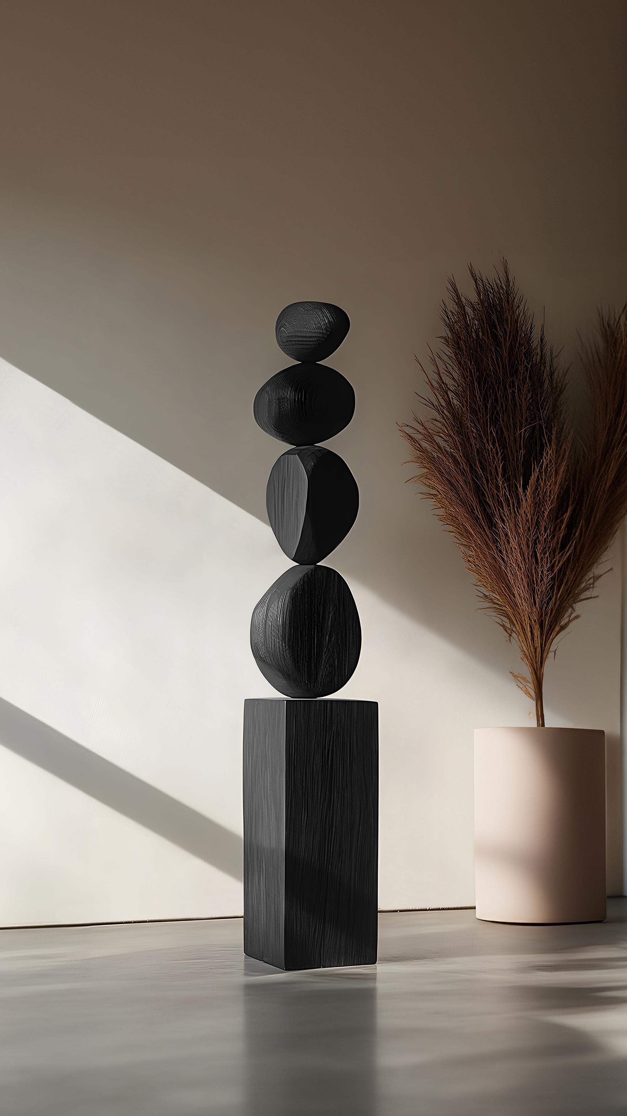 Contemporary Carved Modern Totem in Dark Black Solid Wood Elegance, Still Stand No95 For Sale