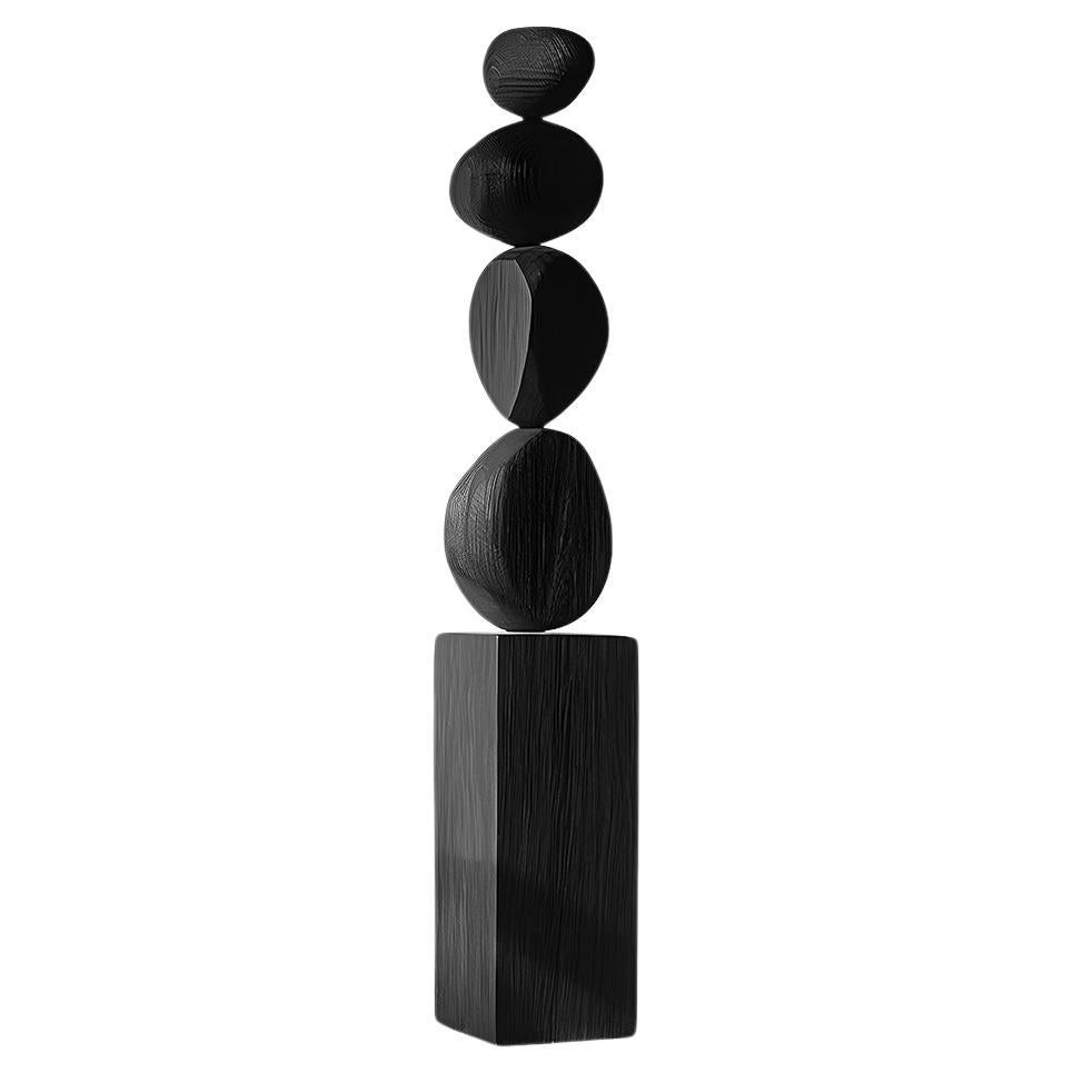 Carved Modern Totem in Dark Black Solid Wood Elegance, Still Stand No95 For Sale