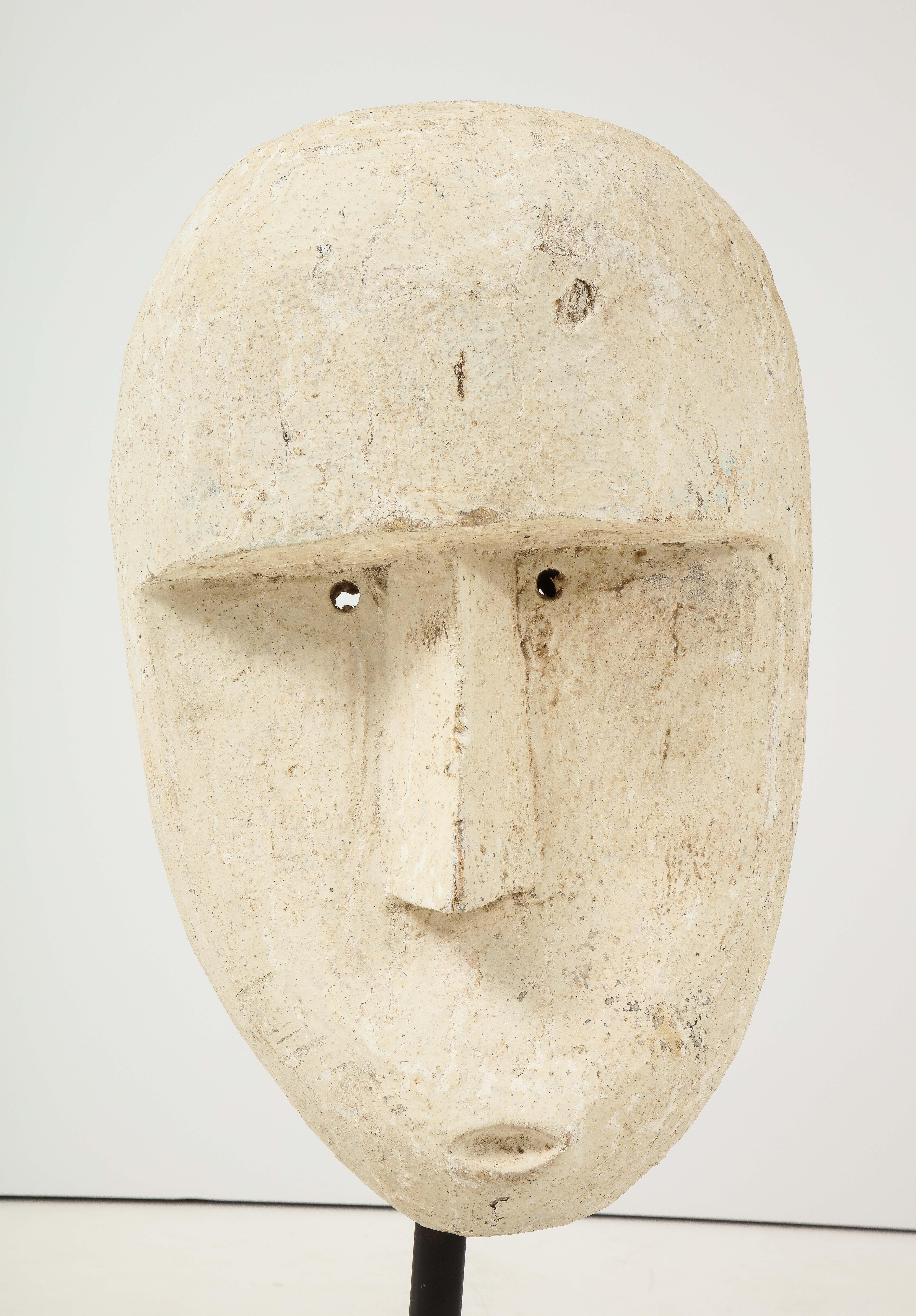 Carved Modernist Plaster Mask Sculptures In Fair Condition For Sale In New York, NY