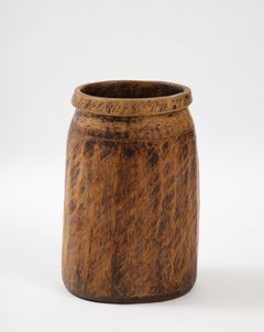 Pot à graines en bois Monoxyl sculpté, Wabi-Sabi, fer fait main à Staples, France, vers 1900