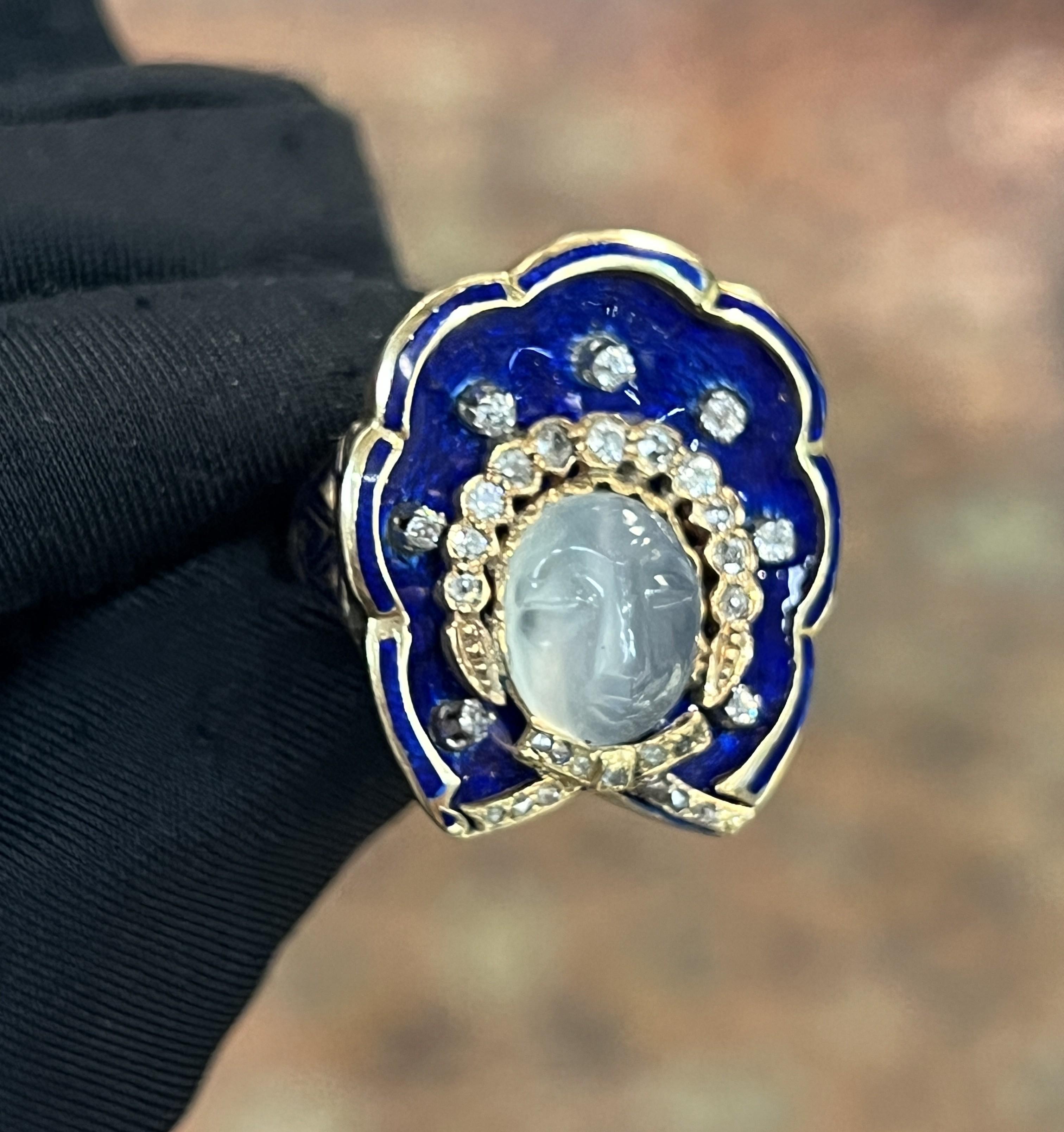 Round Cut Carved Moonstone Ring For Sale