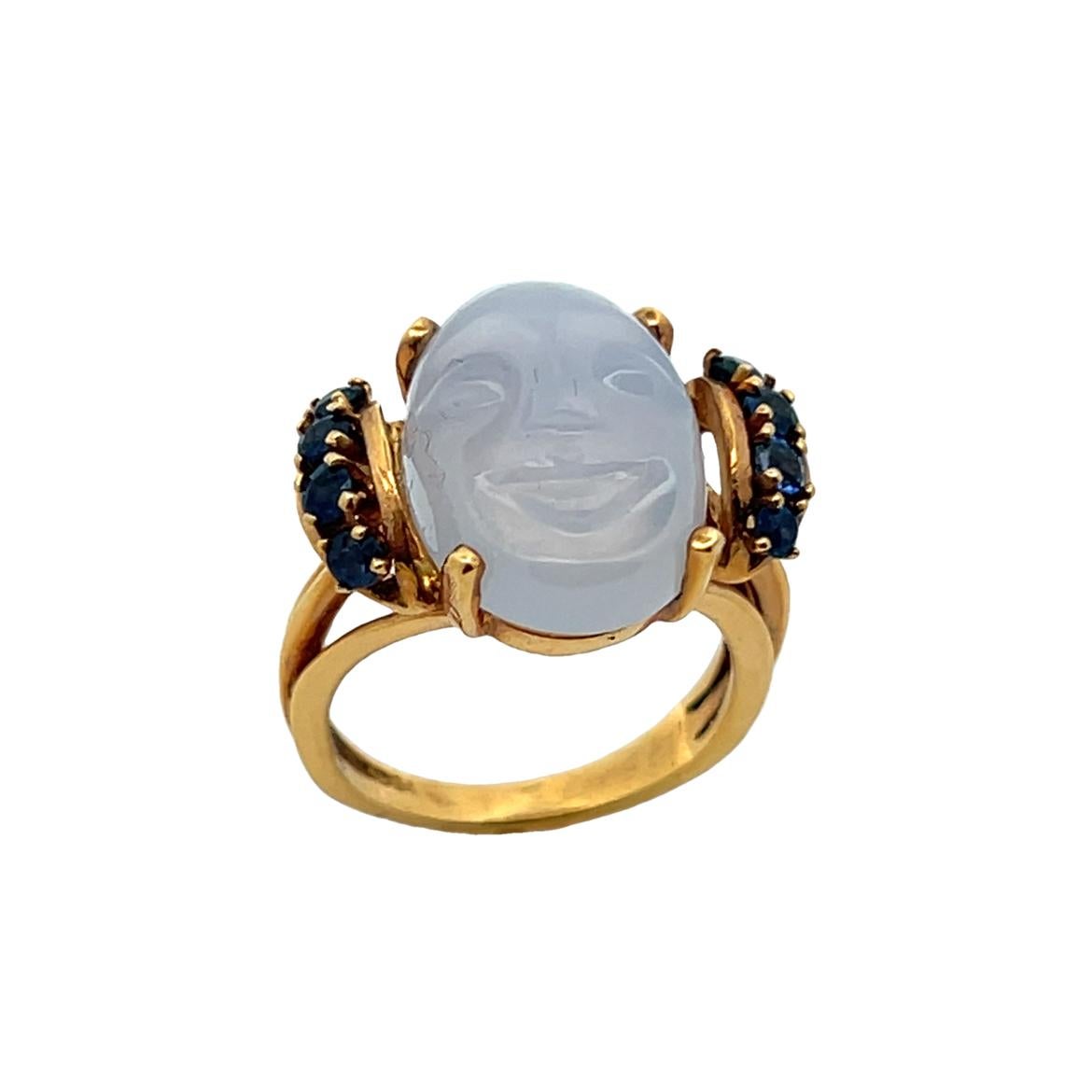 Round Cut Carved Moonstone Ring For Sale
