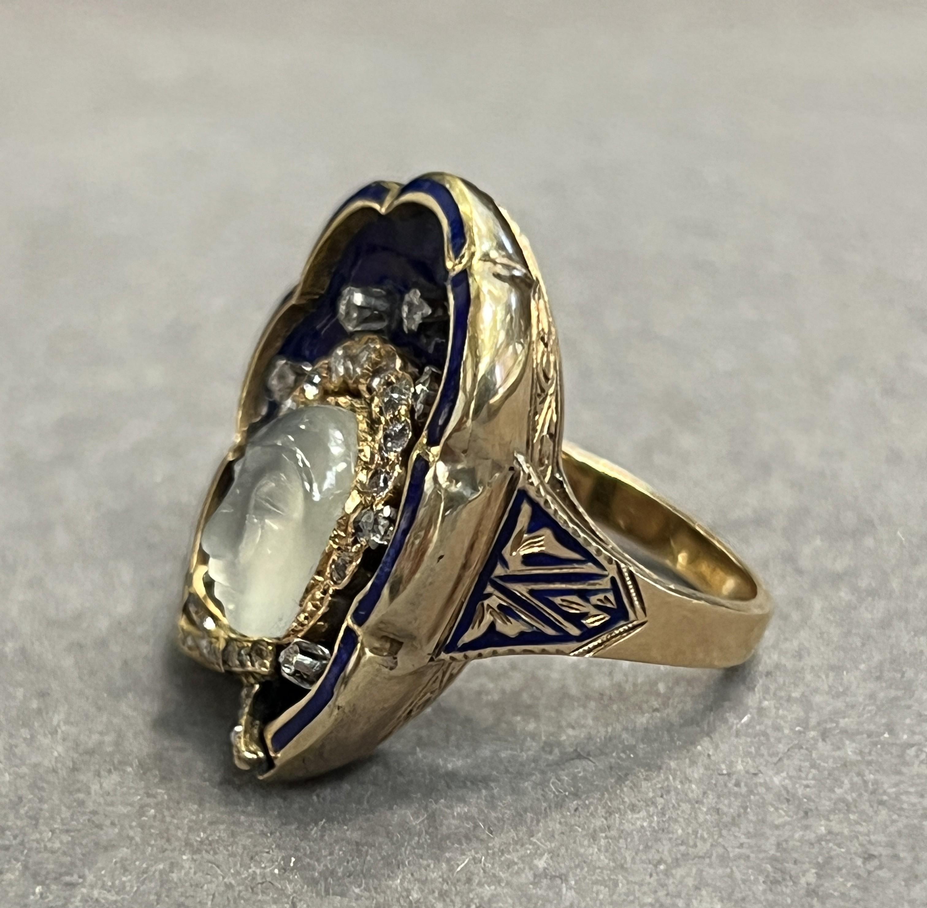 Carved Moonstone Ring For Sale 2