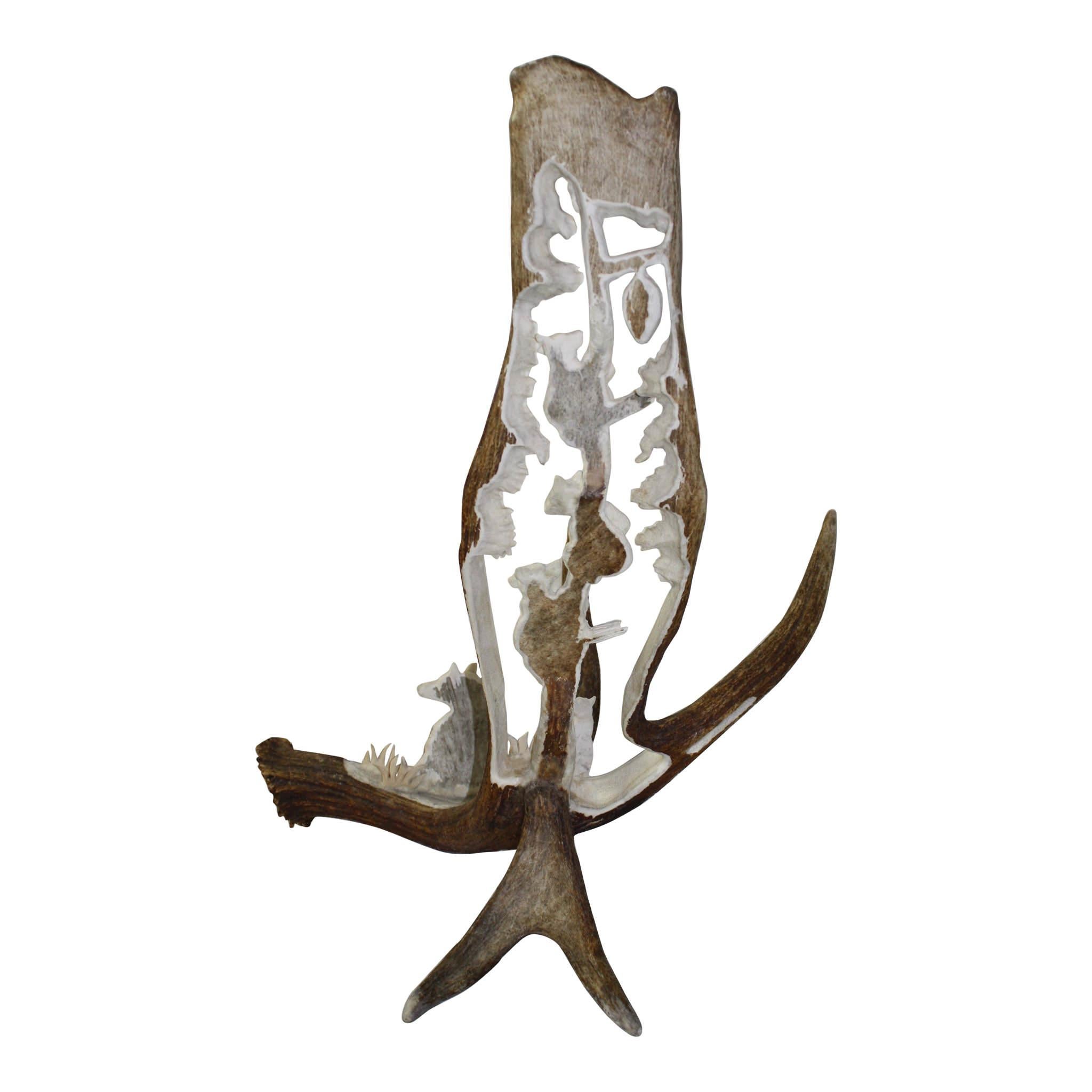 Carved Moose Antler with Mother Bear and Cubs 1