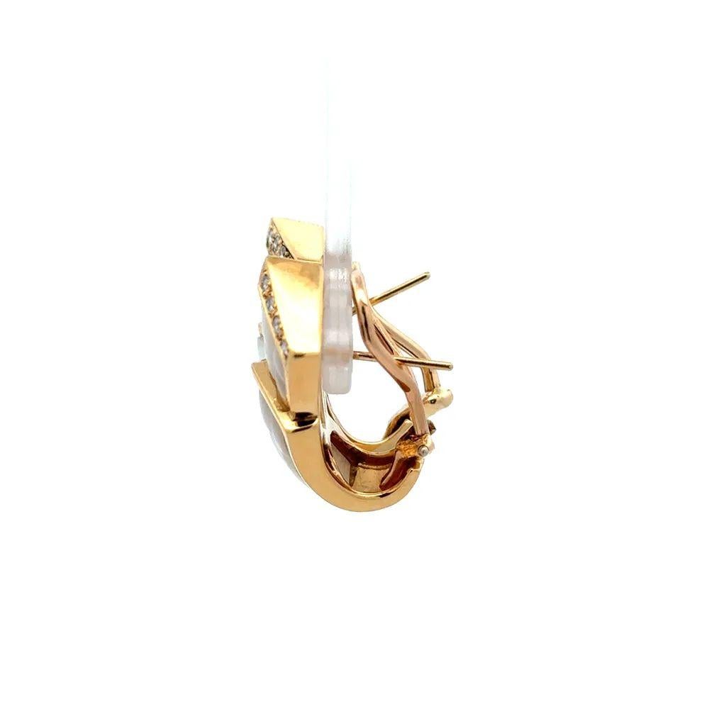 Brilliant Cut Carved MOP and RBC Diamond Gold Statement Vintage Clip Earrings For Sale