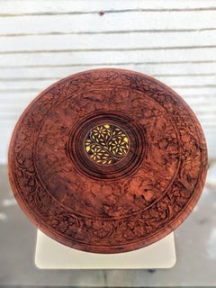 Carved Moroccan Brass Inlaid Side Table