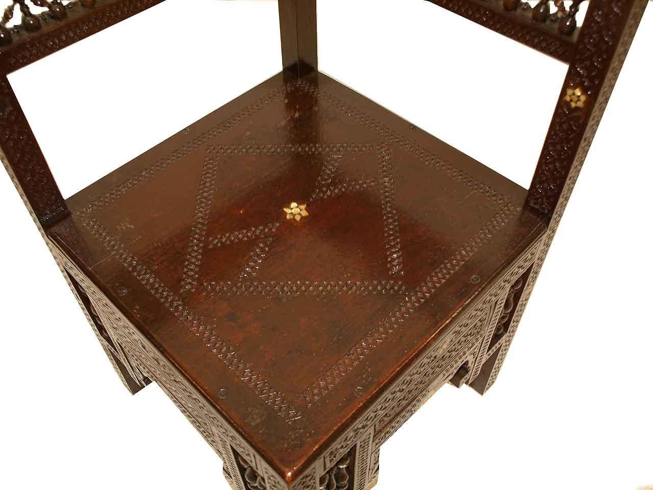 Carved Moroccan Corner Chair For Sale 7