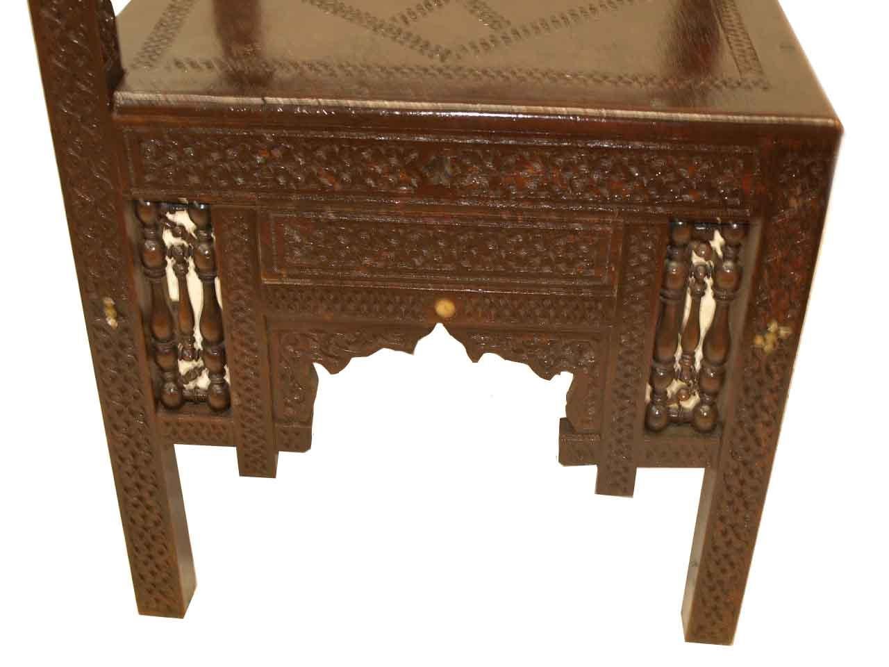 Hand-Carved Carved Moroccan Corner Chair For Sale