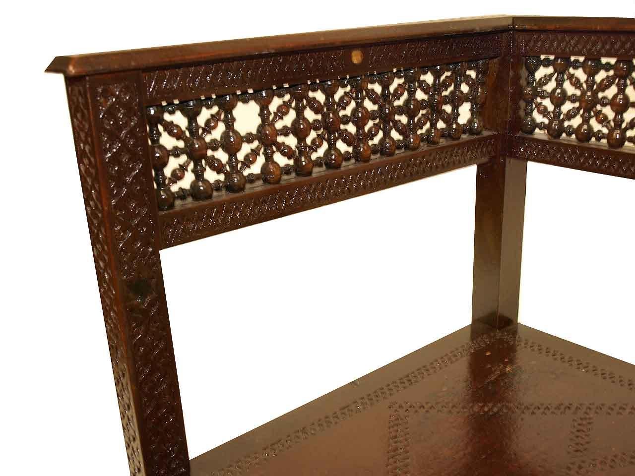 Carved Moroccan Corner Chair For Sale 1